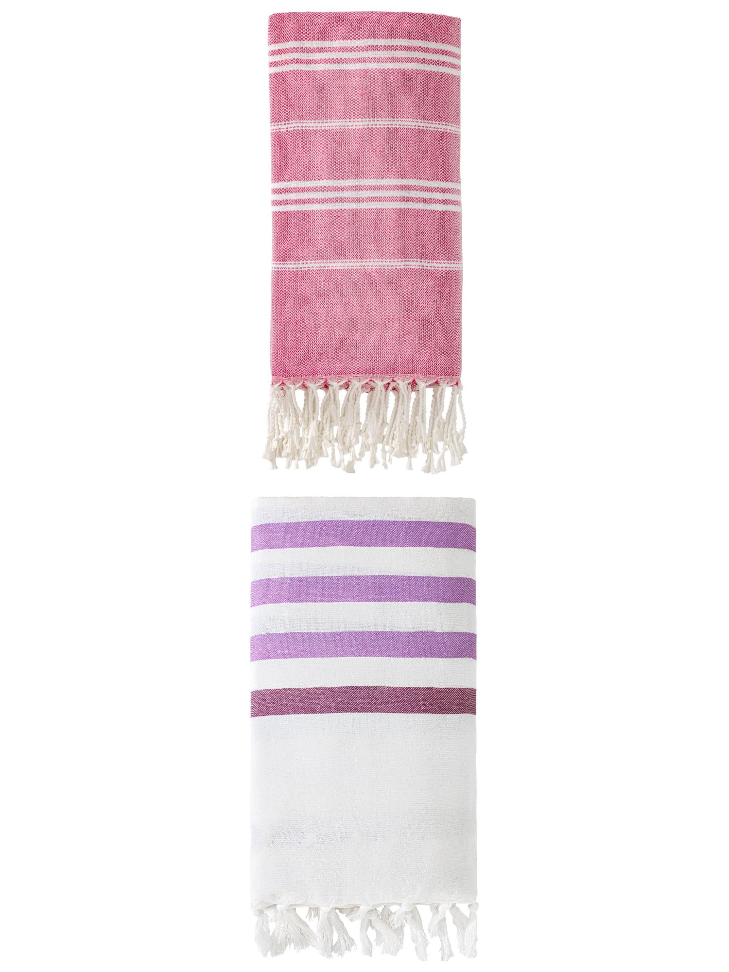 Unique Bargains 2-Pack Sand-Free Beach Towels Purple/Rose Red 71"x40"/71"x35"