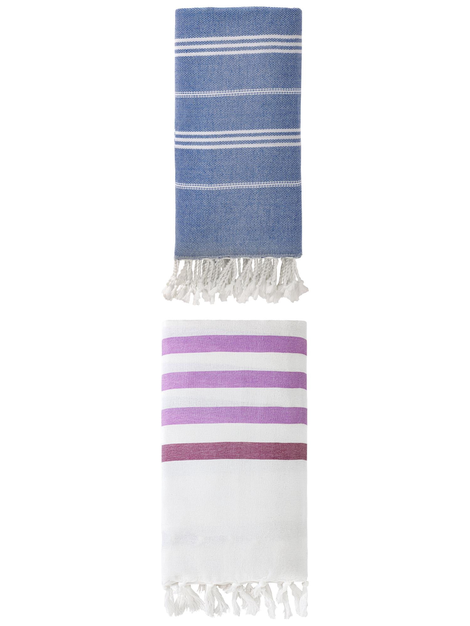Unique Bargains 2-Pack Sand-Free Beach Towels Purple/Royal Blue 71"x40"/71"x35"