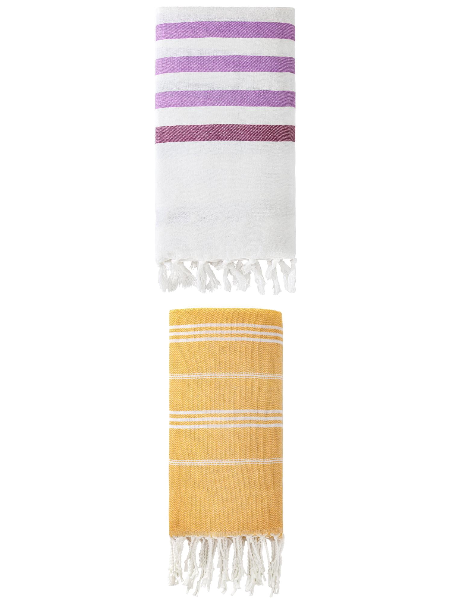 Unique Bargains 2-Pack Sand-Free Beach Towels Purple/Yellow 71"x40"/71"x35"