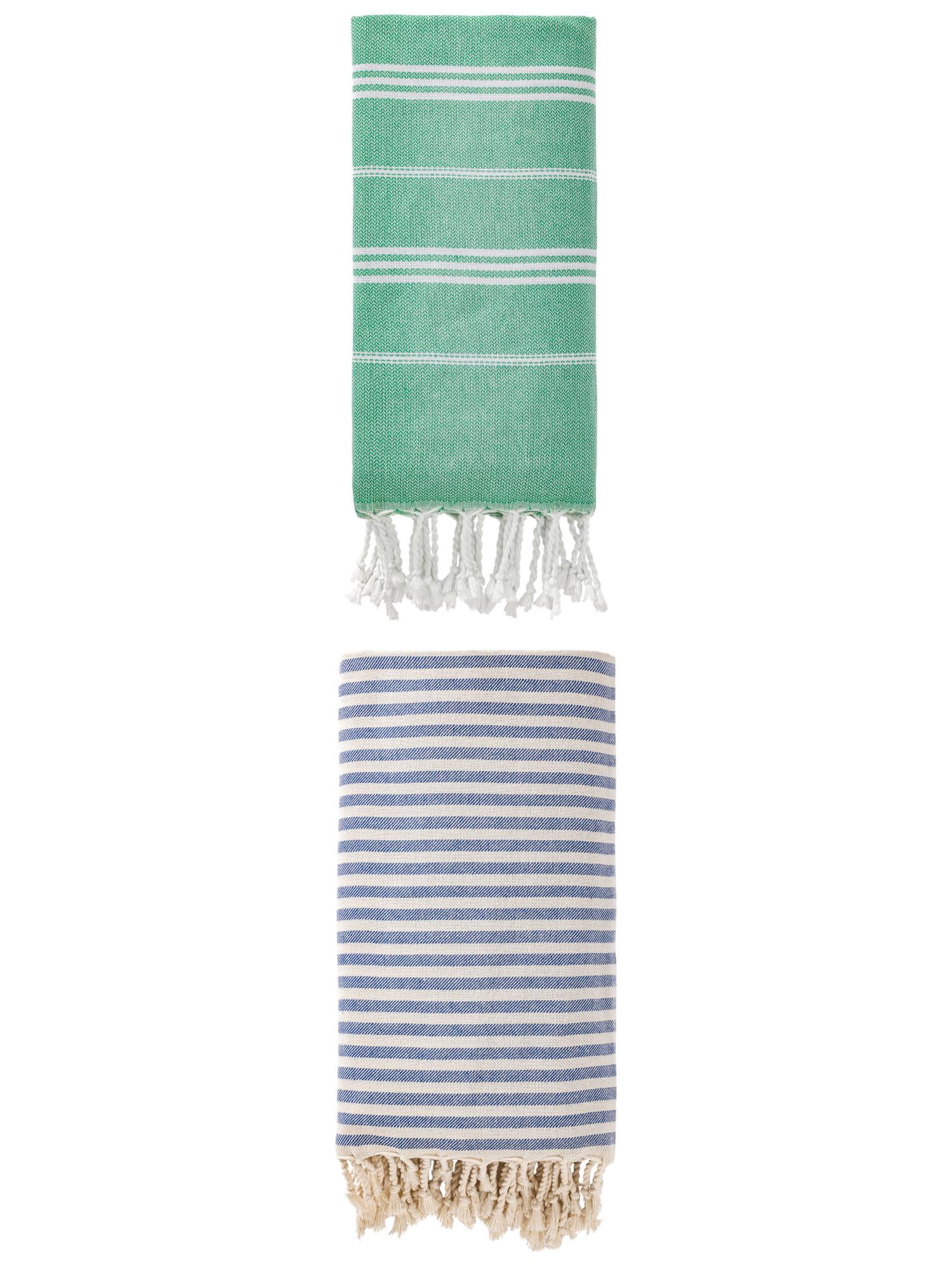 Unique Bargains 2 Pack Sand-Free Fast-Dry Turkish Towels Blue/Green 71"x40"/71"x35"