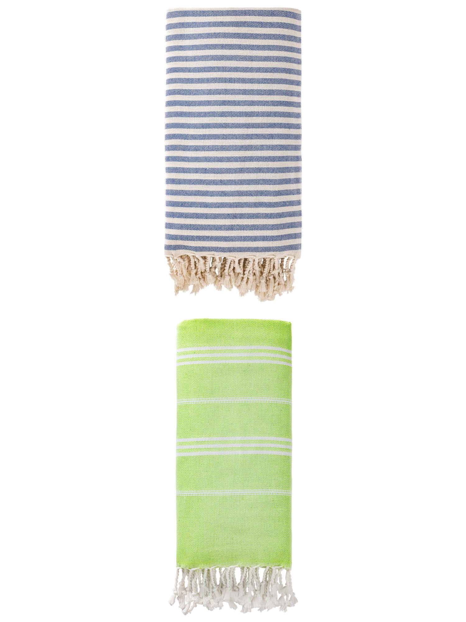 Unique Bargains 2 Pack Sand-Free Fast-Dry Turkish Towels Blue/Light Green 71"x40"/71"x35"
