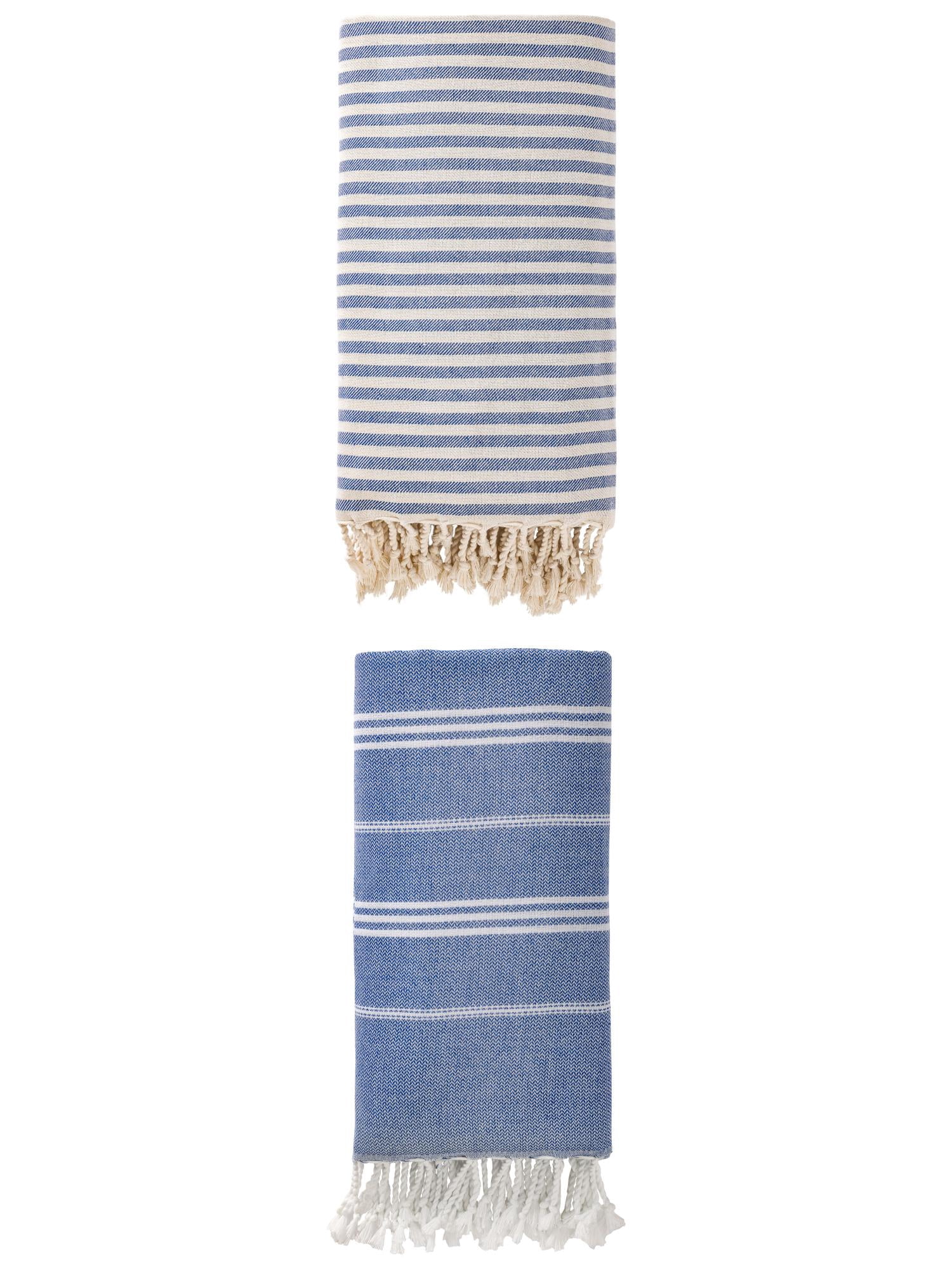 Unique Bargains 2 Pack Sand-Free Fast-Dry Turkish Towels Blue/Royal Blue 71"x40"/71"x35"