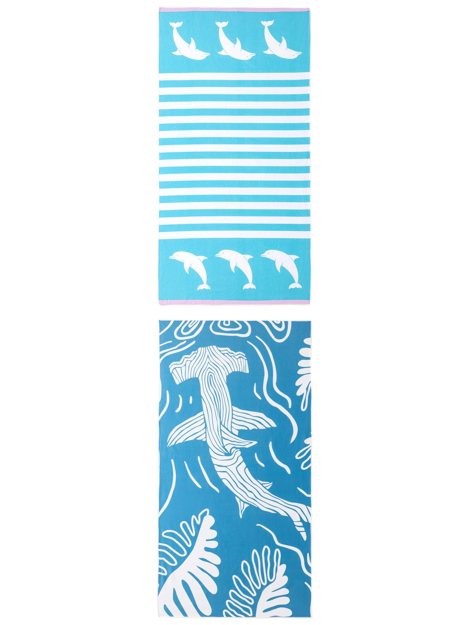 Unique Bargains 2 Pack Sand Free Stripe Beach Towel Turquoise/Light Green 55"x28"/63"x31"