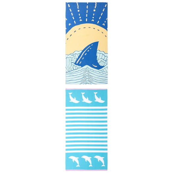 Unique Bargains 2 Pack Sand Free Stripe Beach Towel Turquoise/Navy Blue 55"x 28"/63" x 31"