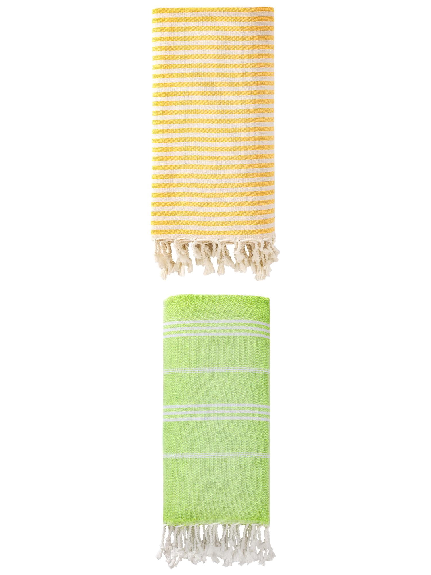 Unique Bargains 2 Pack Sand-Free Turkish Towels Yellow/Light Green 71"x40"/71"x35"