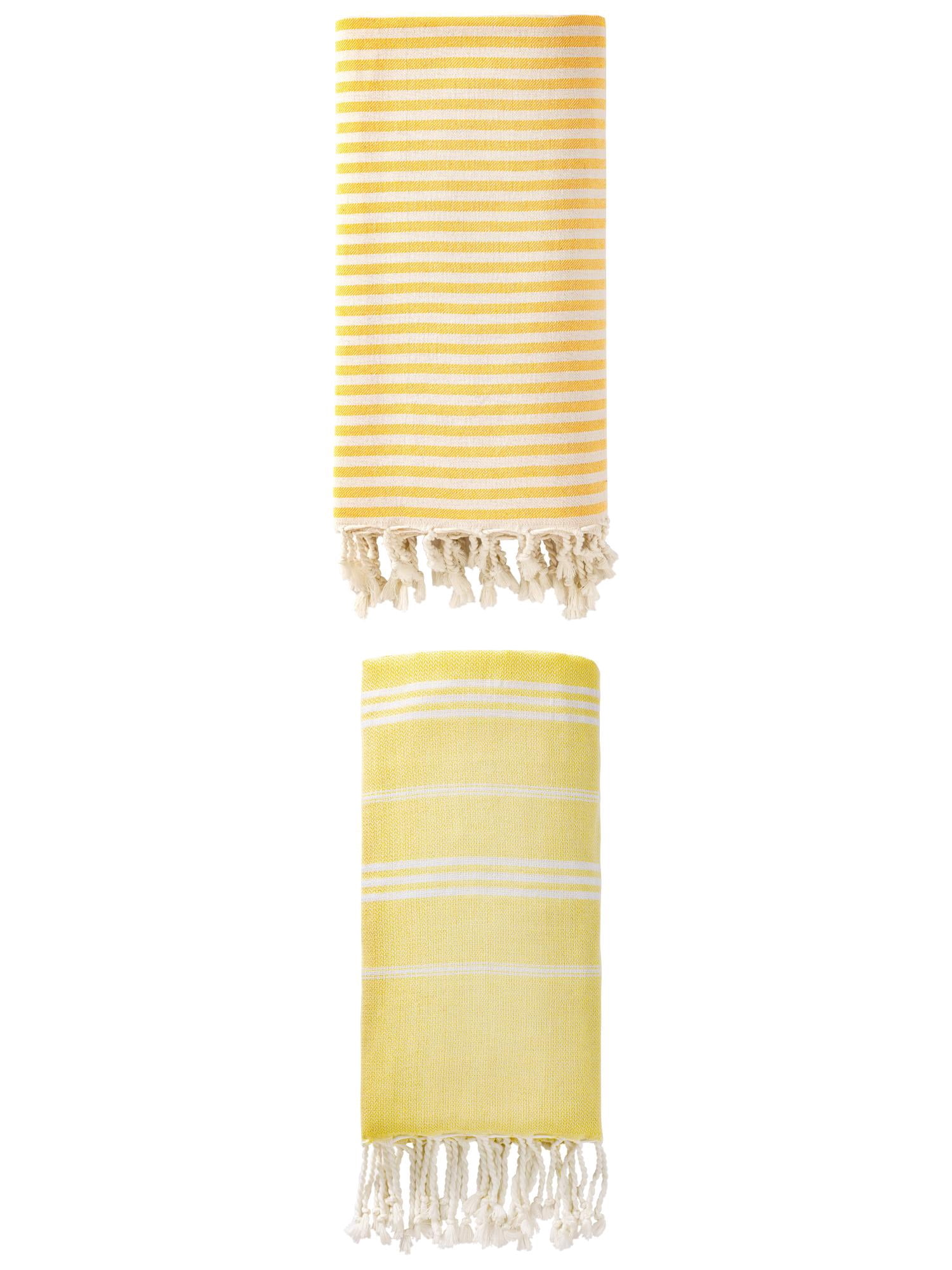 Unique Bargains 2 Pack Sand-Free Turkish Towels Yellow/Light Yellow 71"x40"/71"x35"