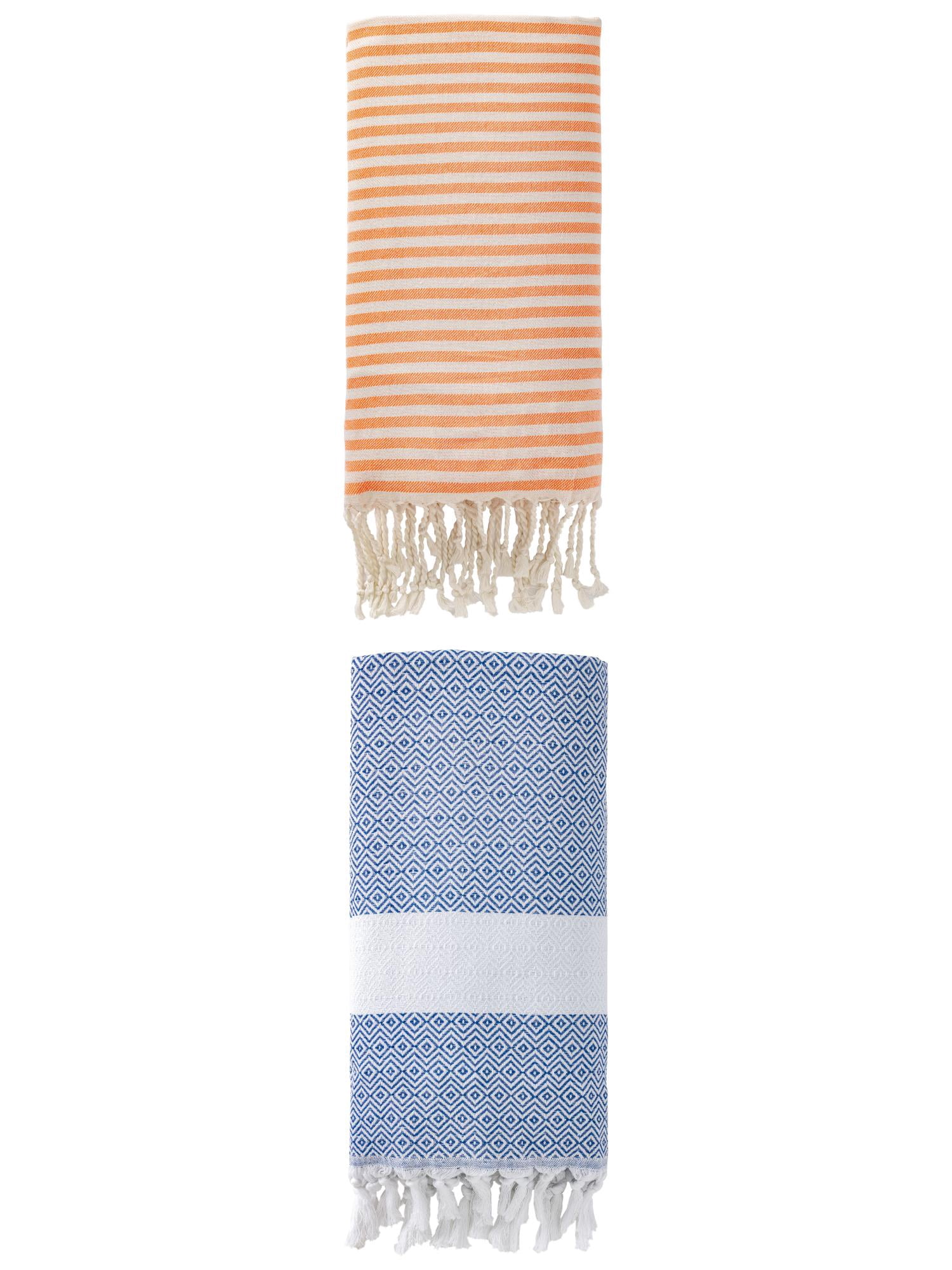 Unique Bargains 2 Pack Sand Proof Absorb Fast Turkish Towel Orange/Blue 71"x40"