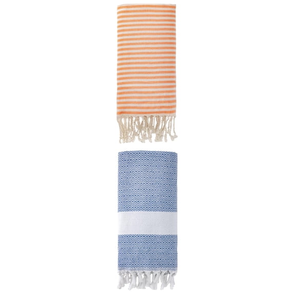 Unique Bargains 2 Pack Sand Proof Absorb Fast Turkish Towel Orange/Blue 71"x40"