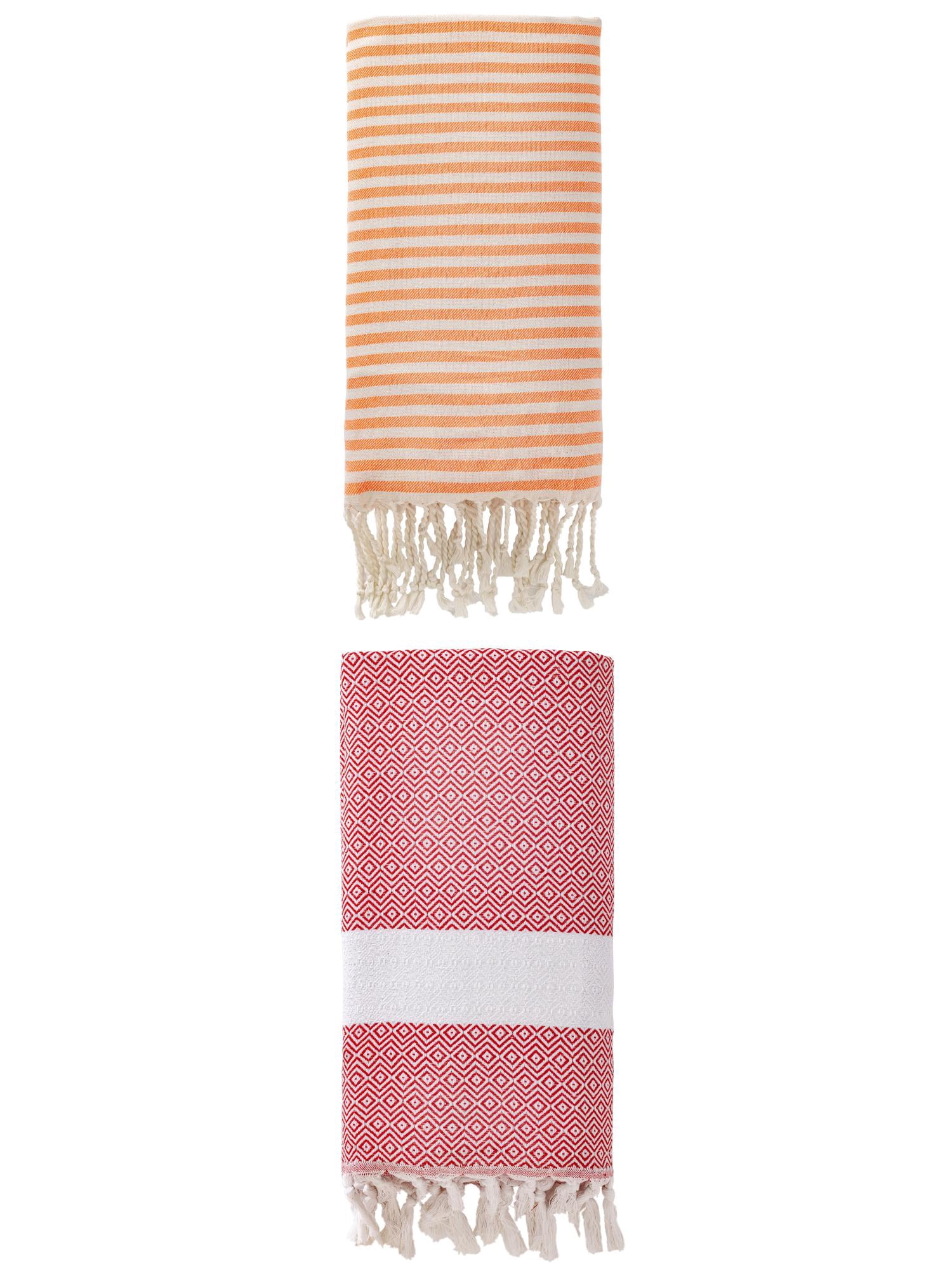 Unique Bargains 2 Pack Sand Proof Absorb Fast Turkish Towel Orange/Crimson 71"x40"