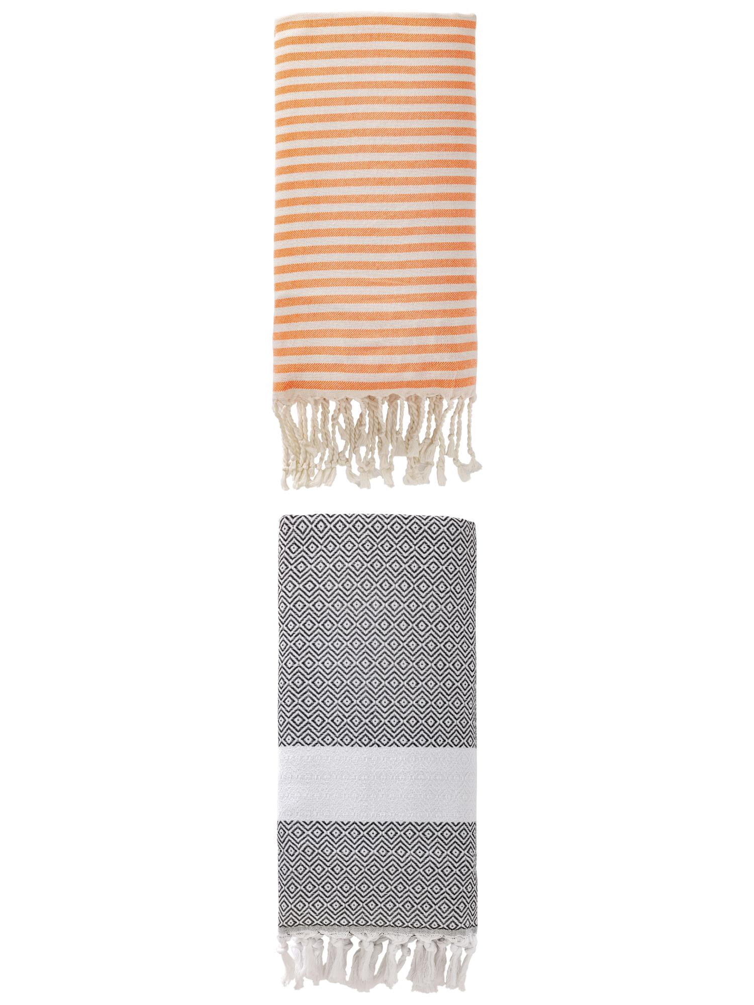 Unique Bargains 2 Pack Sand Proof Absorb Fast Turkish Towel Orange/Dark Grey 71"x40"