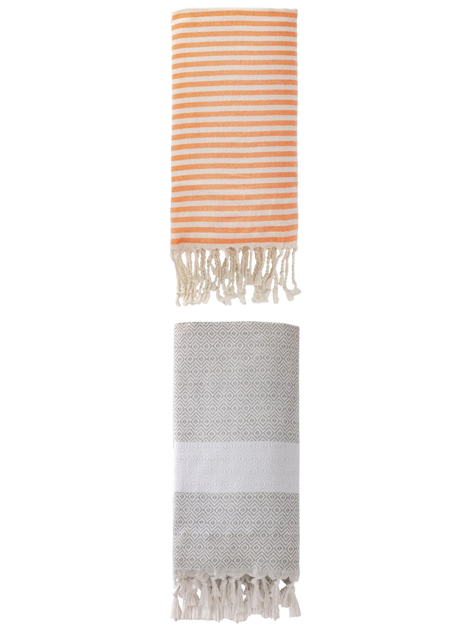 Unique Bargains 2 Pack Sand Proof Absorb Fast Turkish Towel Orange/Grey 71"x40"