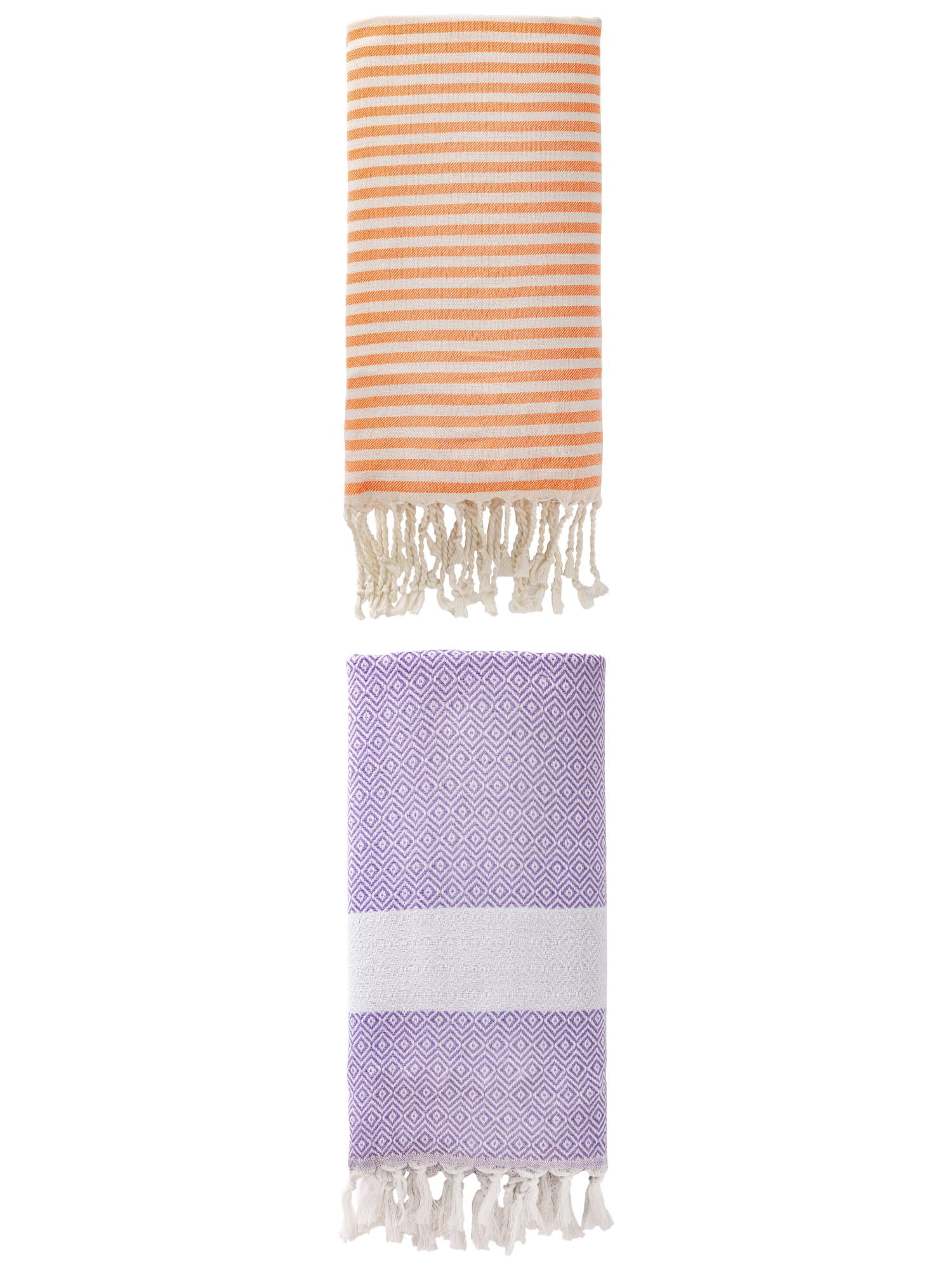 Unique Bargains 2 Pack Sand Proof Absorb Fast Turkish Towel Orange/Light Purple 71"x40"