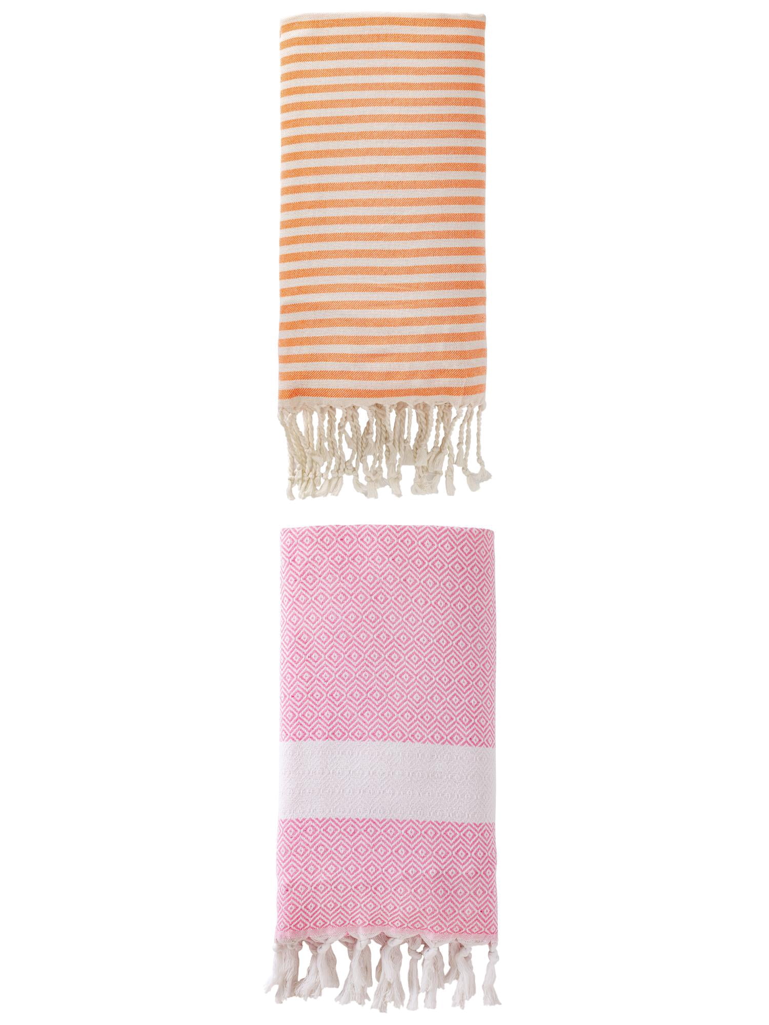 Unique Bargains 2 Pack Sand Proof Absorb Fast Turkish Towel Orange/Pink 71"x40"