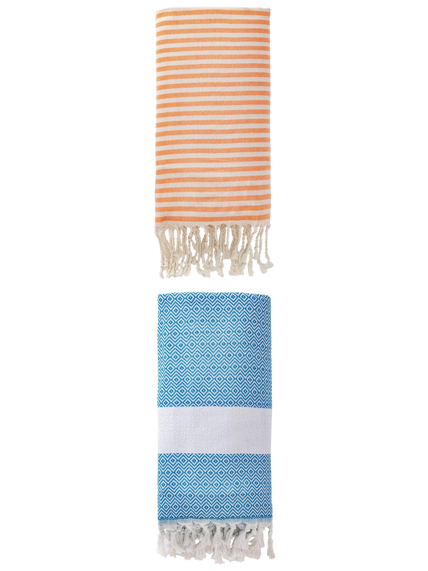 Unique Bargains 2 Pack Sand Proof Absorb Fast Turkish Towel Orange/Sky Blue 71"x40"