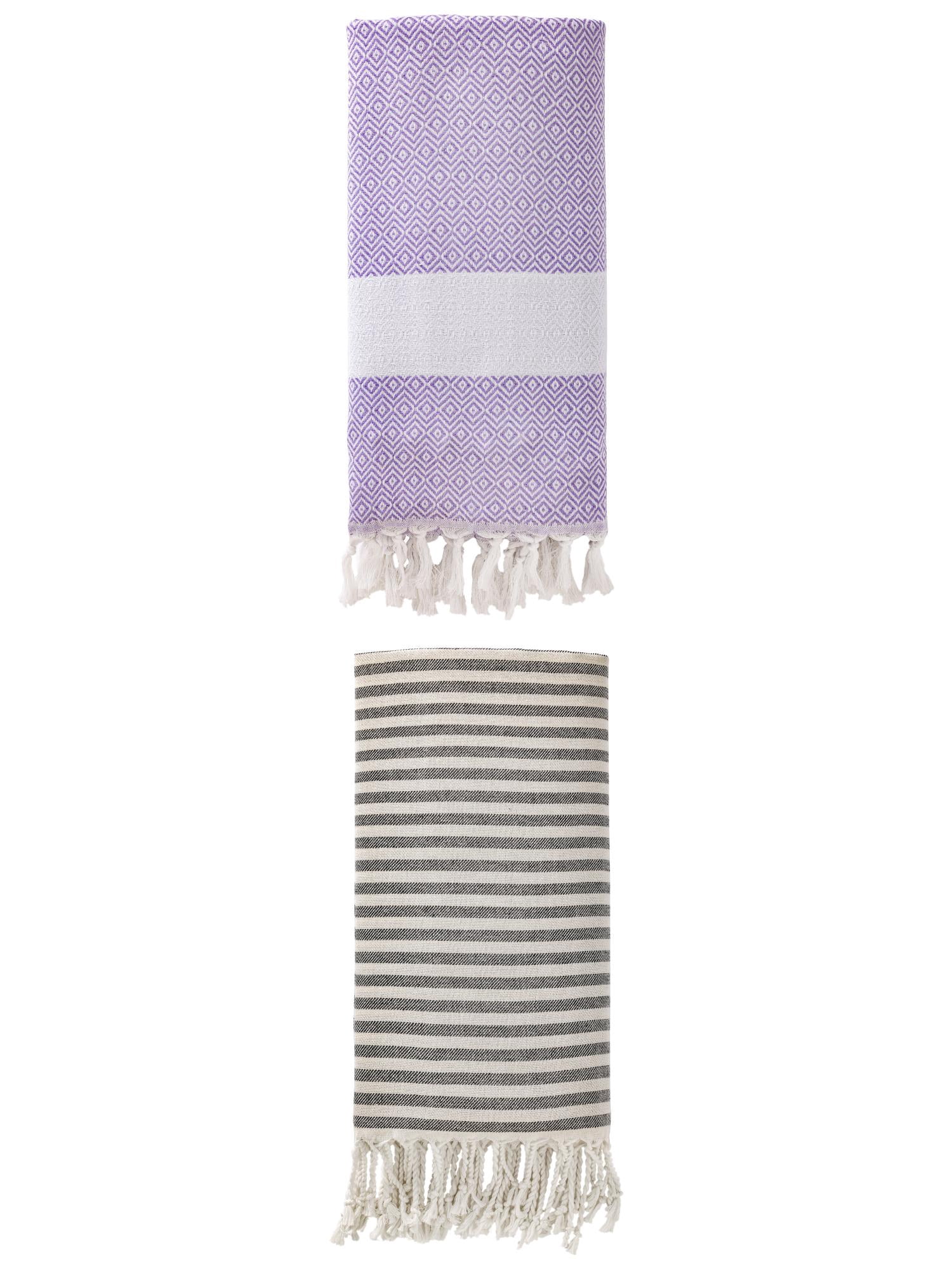 Unique Bargains 2 Pack Sand-Proof Fast-Dry Beach Towel Black/Light Purple 71"x40"