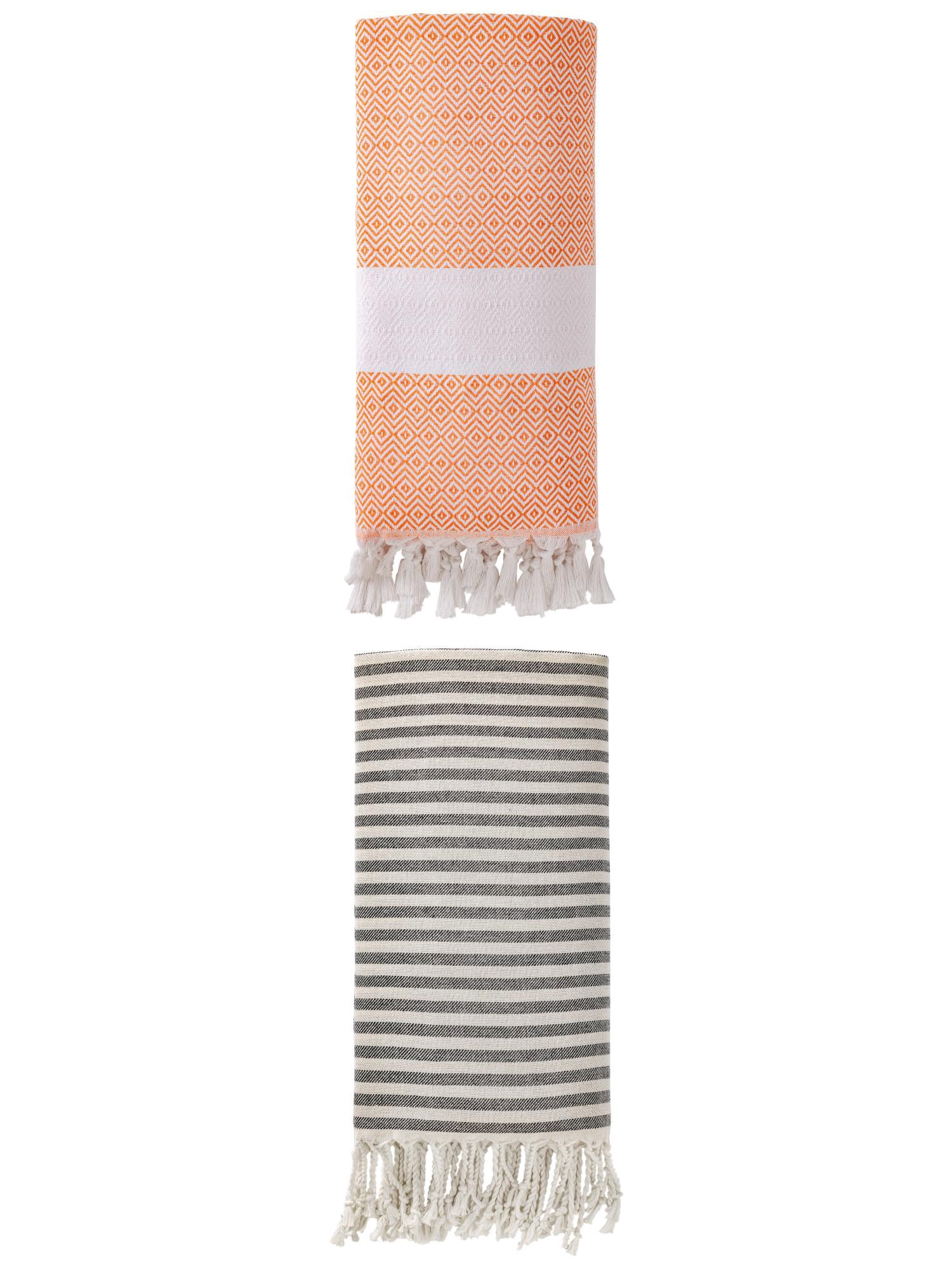 Unique Bargains 2 Pack Sand-Proof Fast-Dry Beach Towel Black/Orange 71"x40"