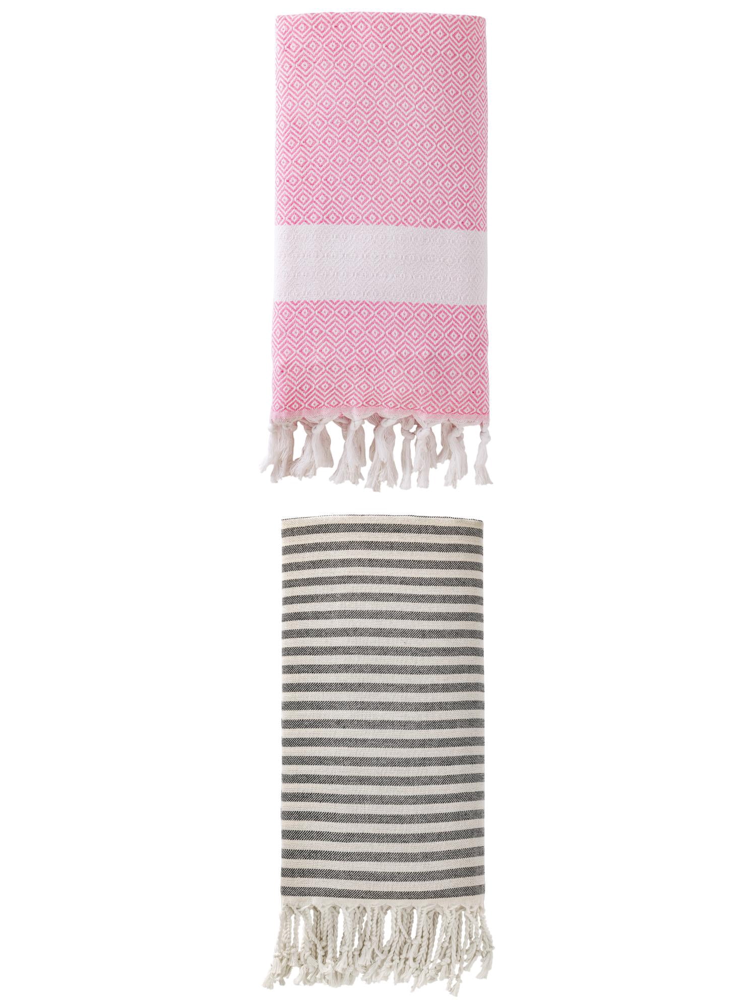 Unique Bargains 2 Pack Sand-Proof Fast-Dry Beach Towel Black/Pink 71"x40"