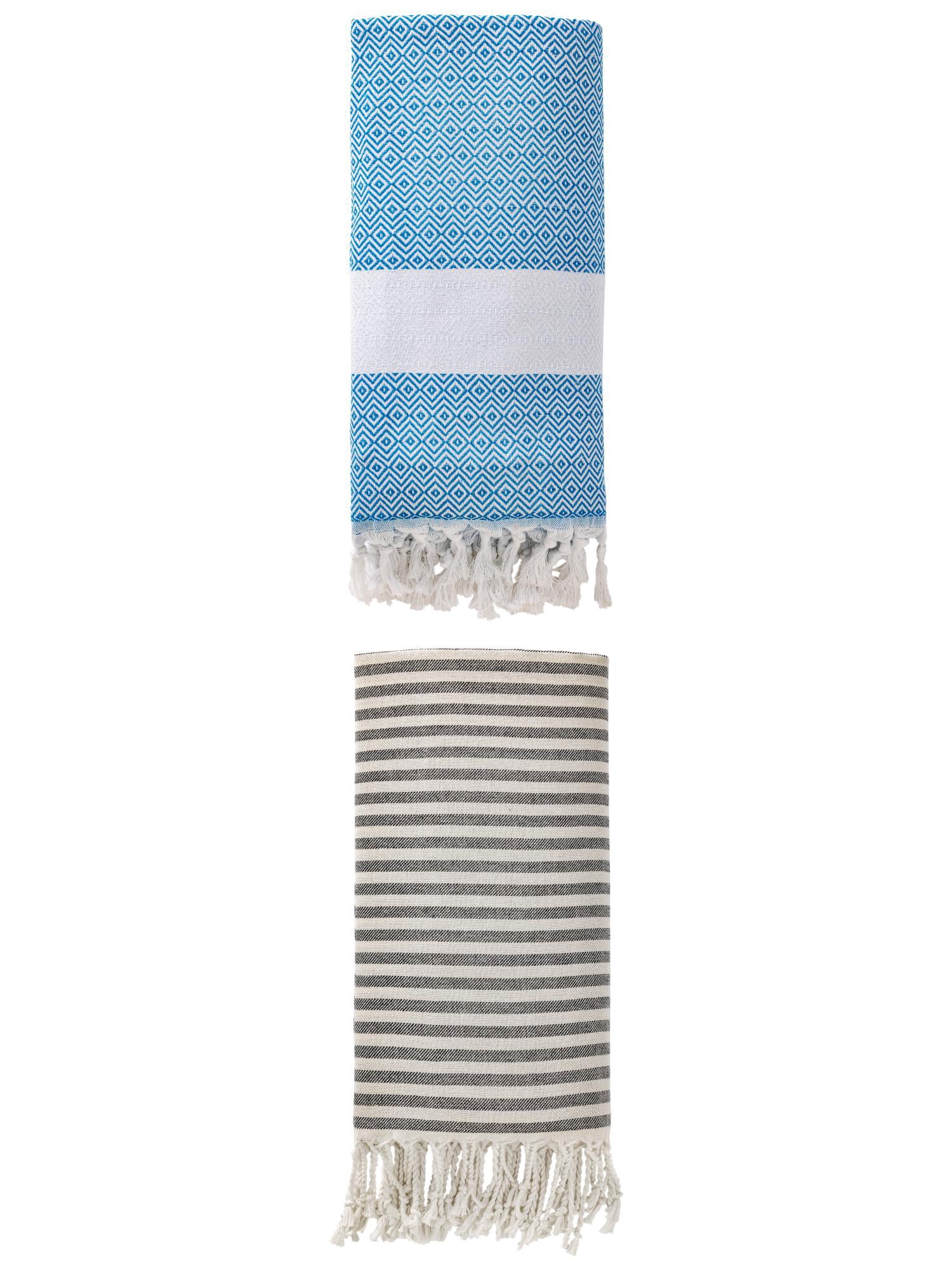 Unique Bargains 2 Pack Sand-Proof Fast-Dry Beach Towel Black/Sky Blue 71"x40"