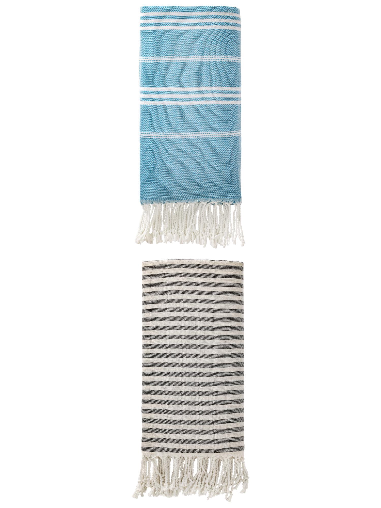 Unique Bargains 2 Pack Sand-Resistant Turkish Towel Black/Blue 71"x40"/71"x35"