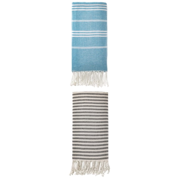 Unique Bargains 2 Pack Sand-Resistant Turkish Towel Black/Blue 71"x40"/71"x35"