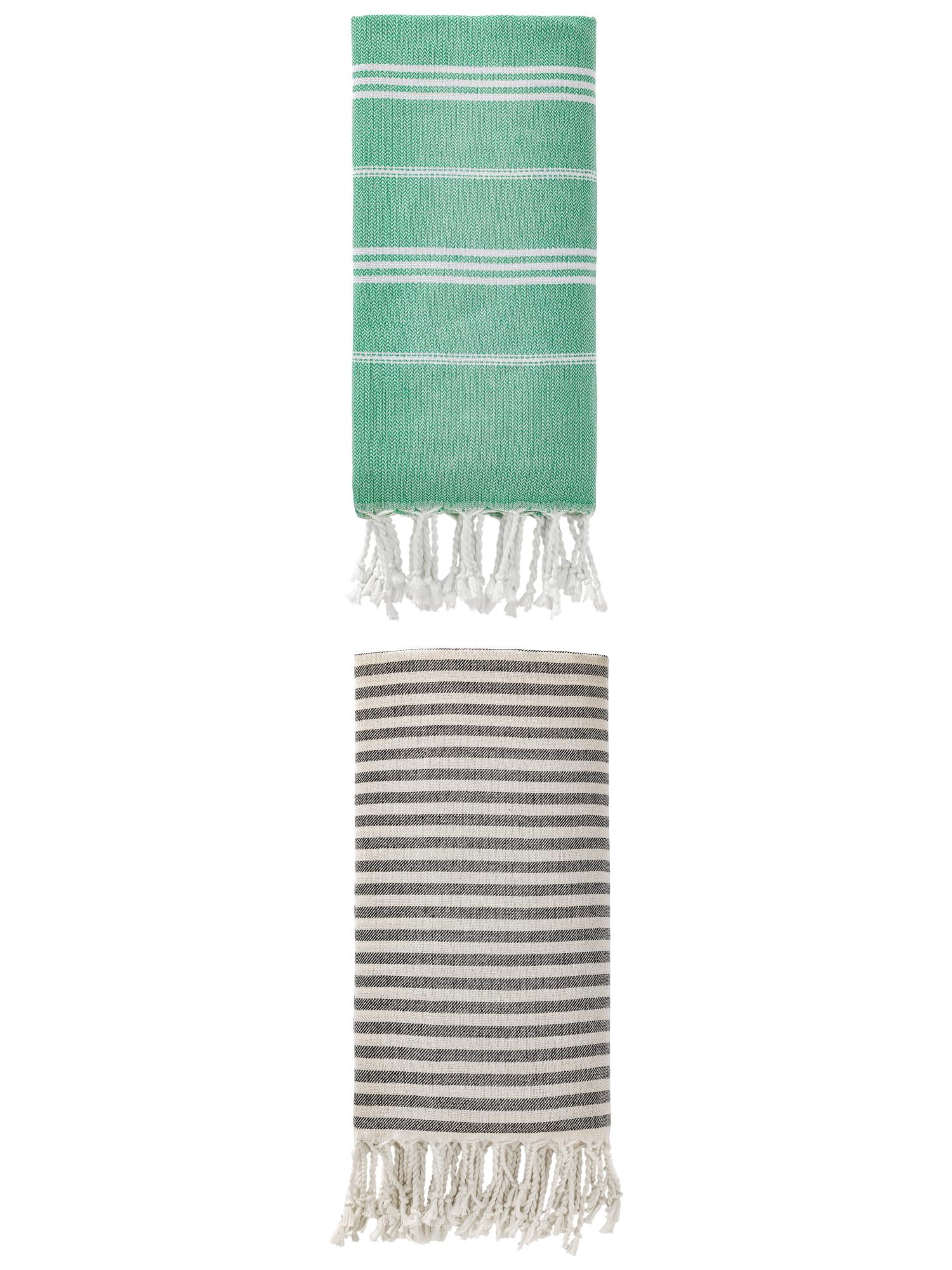 Unique Bargains 2 Pack Sand-Resistant Turkish Towel Black/Green 71"x40"/71"x35"