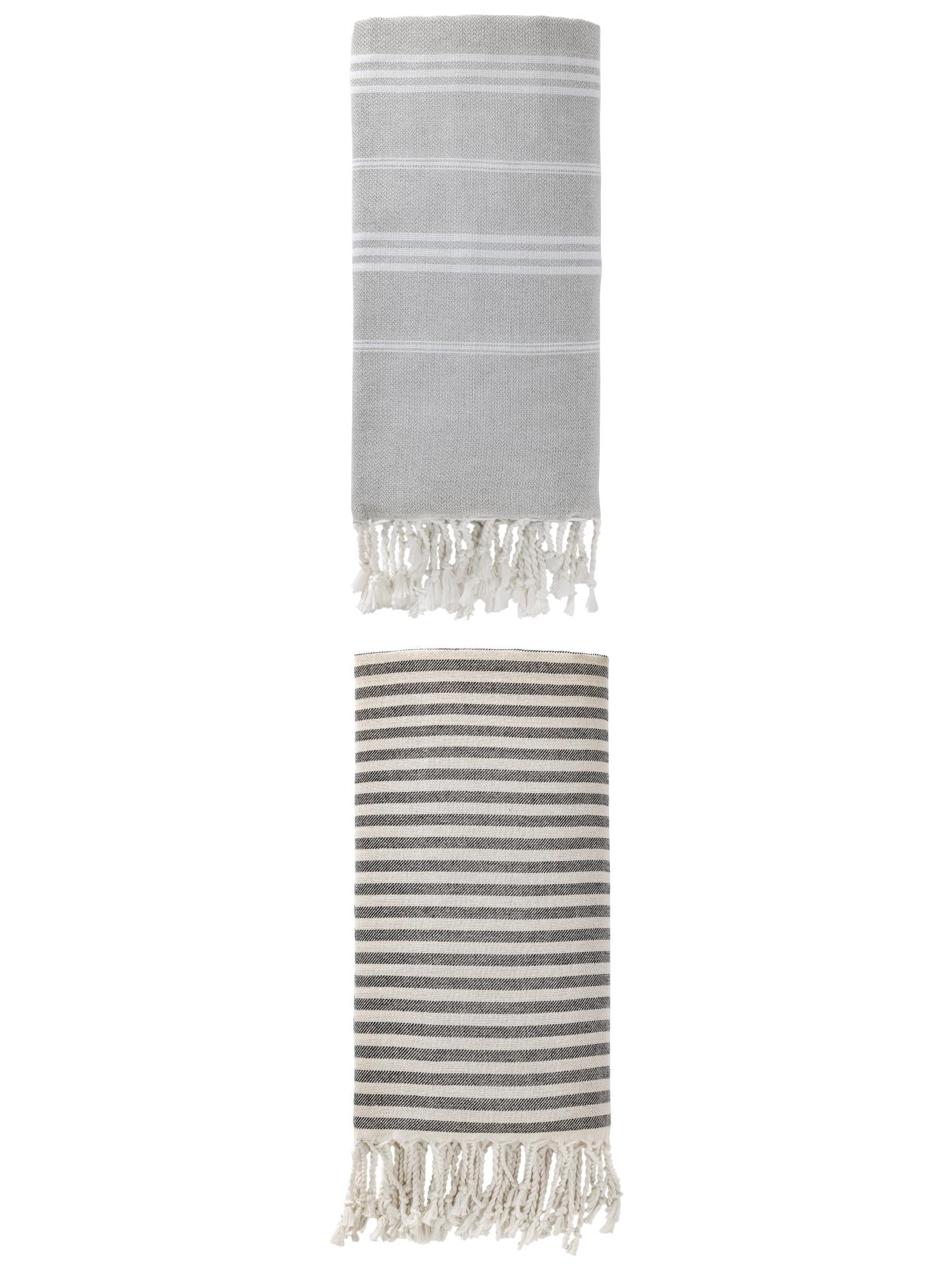 Unique Bargains 2 Pack Sand-Resistant Turkish Towel Black/Grey 71"x40"/71"x35"