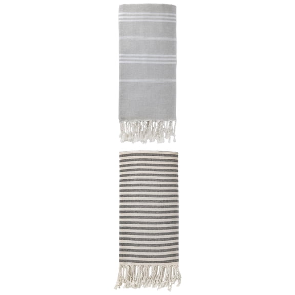 Unique Bargains 2 Pack Sand-Resistant Turkish Towel Black/Grey 71"x40"/71"x35"