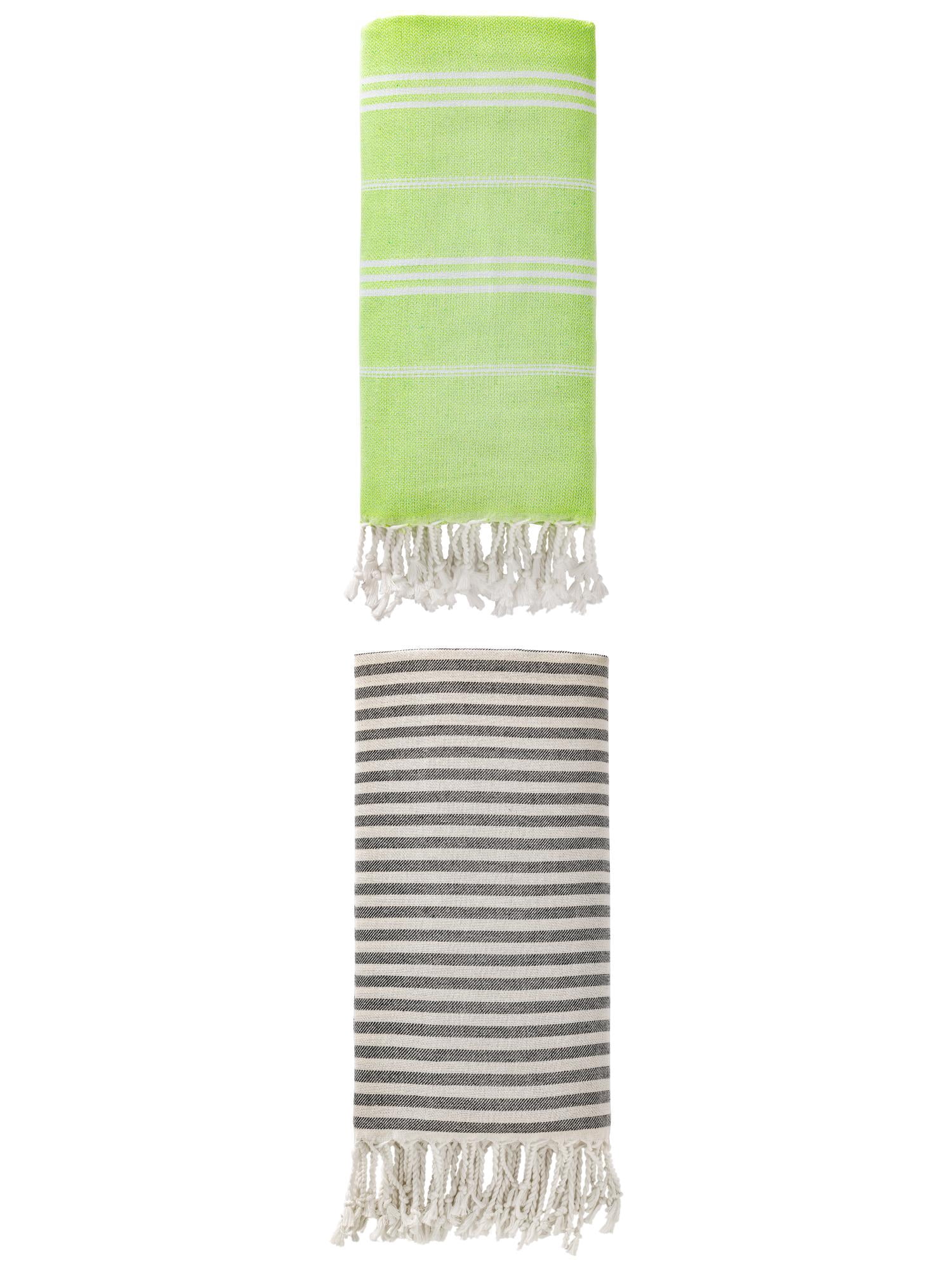 Unique Bargains 2 Pack Sand-Resistant Turkish Towel Black/Light Green 71"x40"/71"x35"