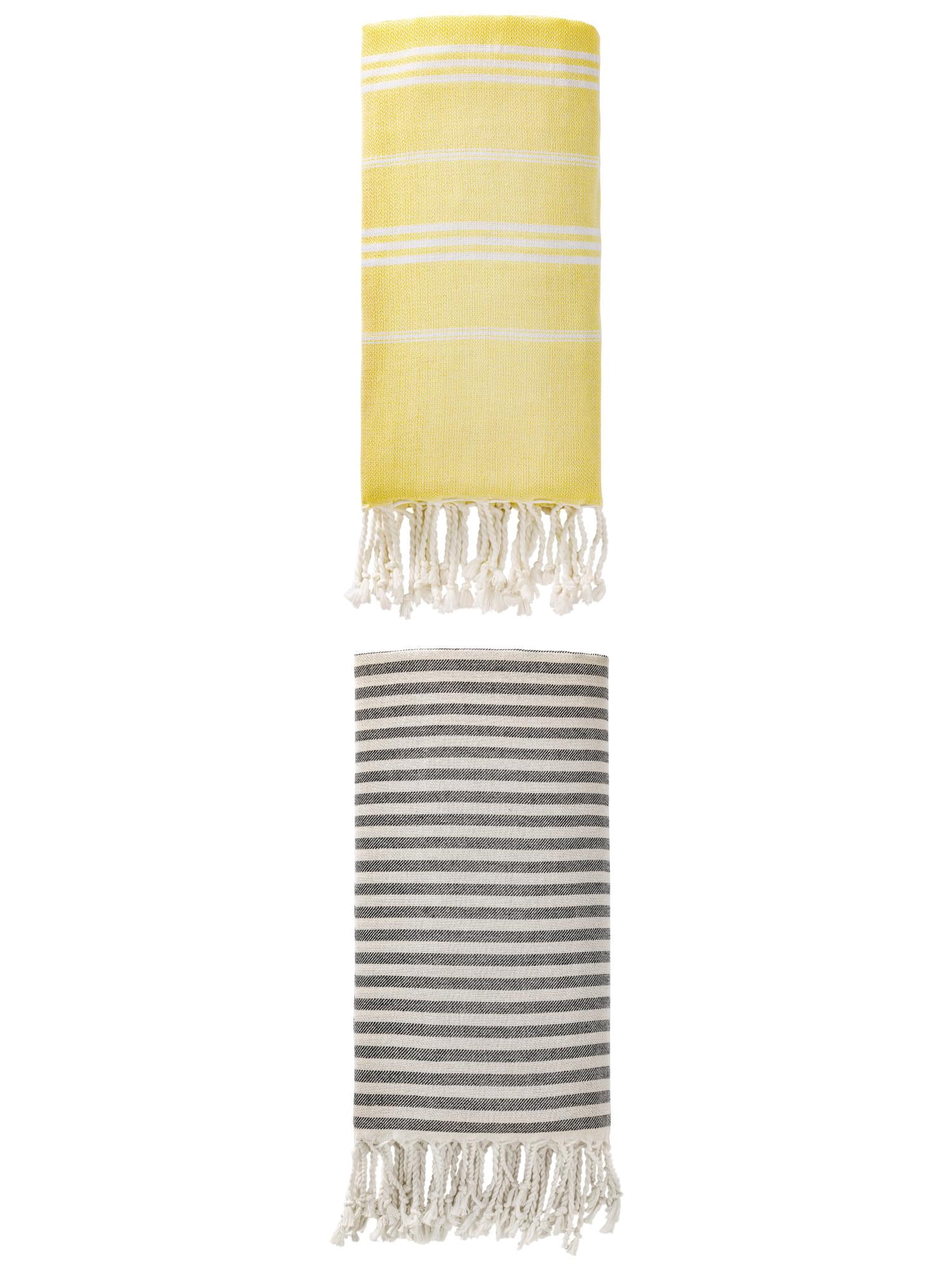 Unique Bargains 2 Pack Sand-Resistant Turkish Towel Black/Light Yellow 71"x40"/71"x35"
