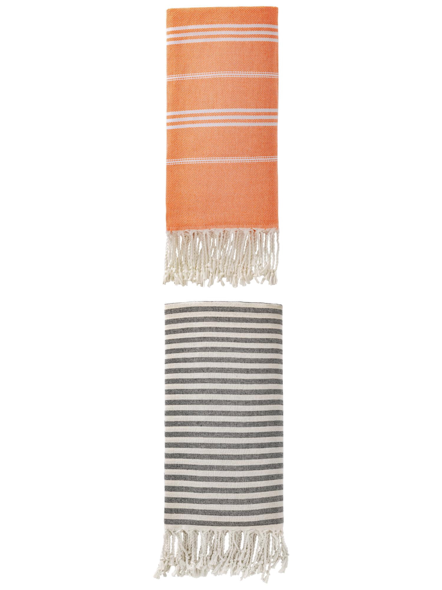Unique Bargains 2 Pack Sand-Resistant Turkish Towel Black/Orange 71"x40"/71"x35"
