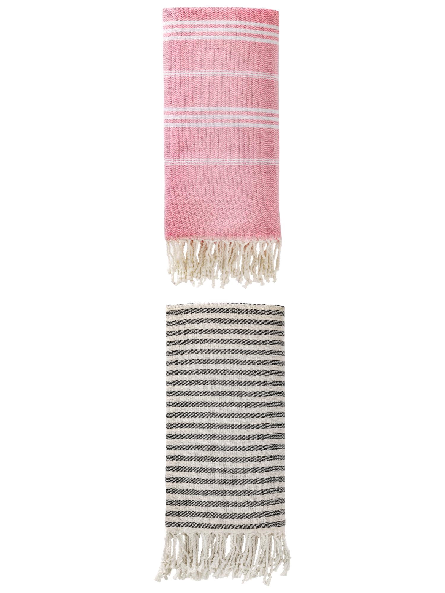Unique Bargains 2 Pack Sand-Resistant Turkish Towel Black/Pink 71"x40"/71"x35"