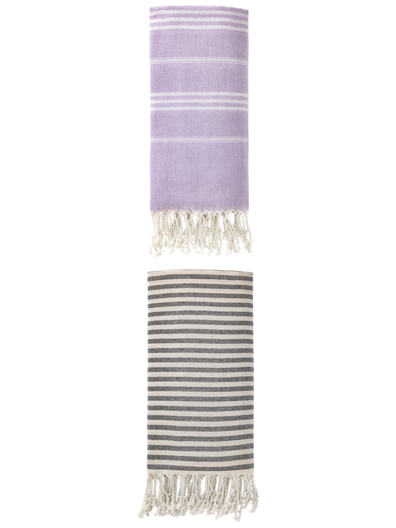Unique Bargains 2 Pack Sand-Resistant Turkish Towel Black/Purple 71"x40"/71"x35"