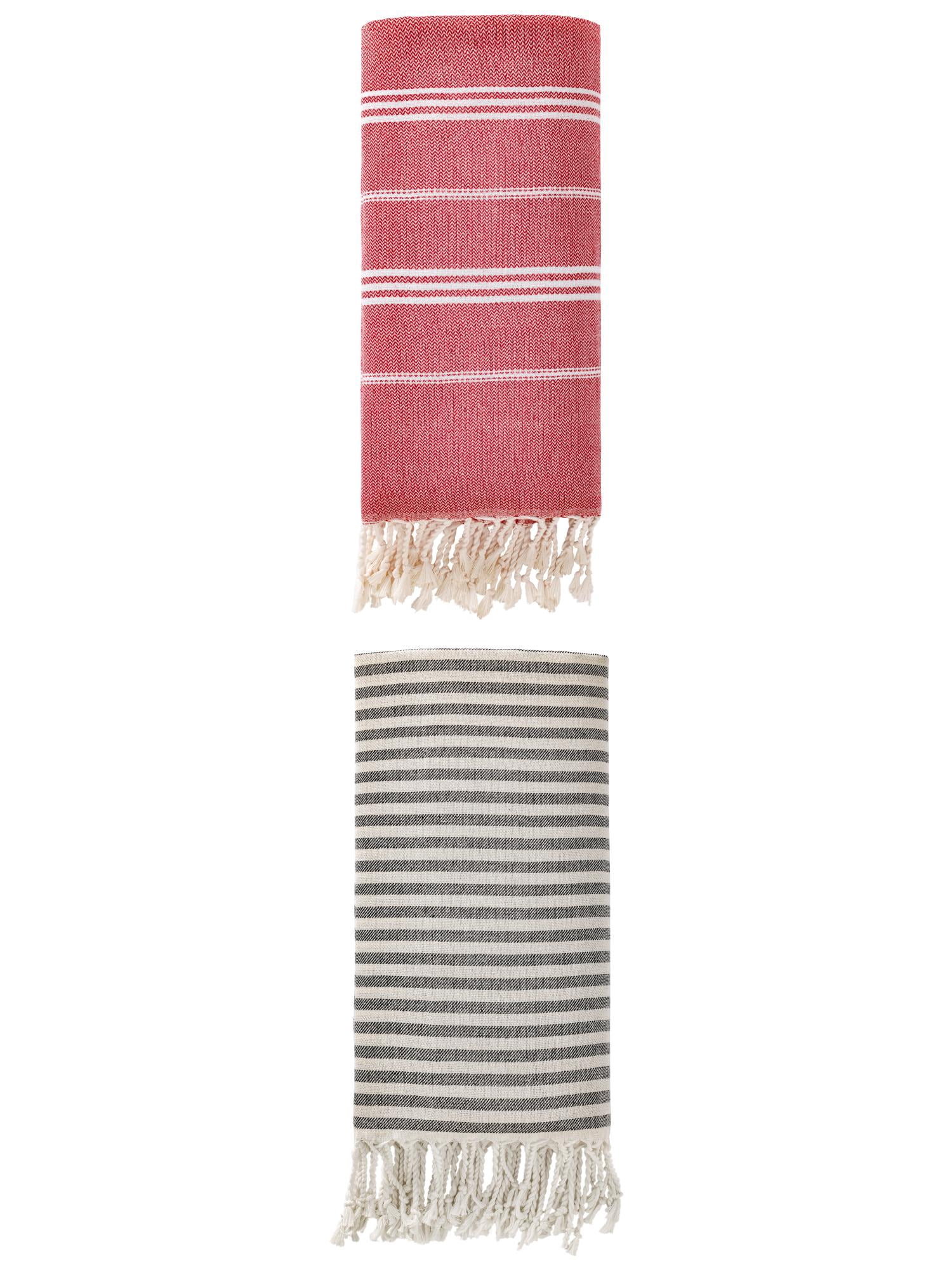 Unique Bargains 2 Pack Sand-Resistant Turkish Towel Black/Red 71"x40"/71"x35"