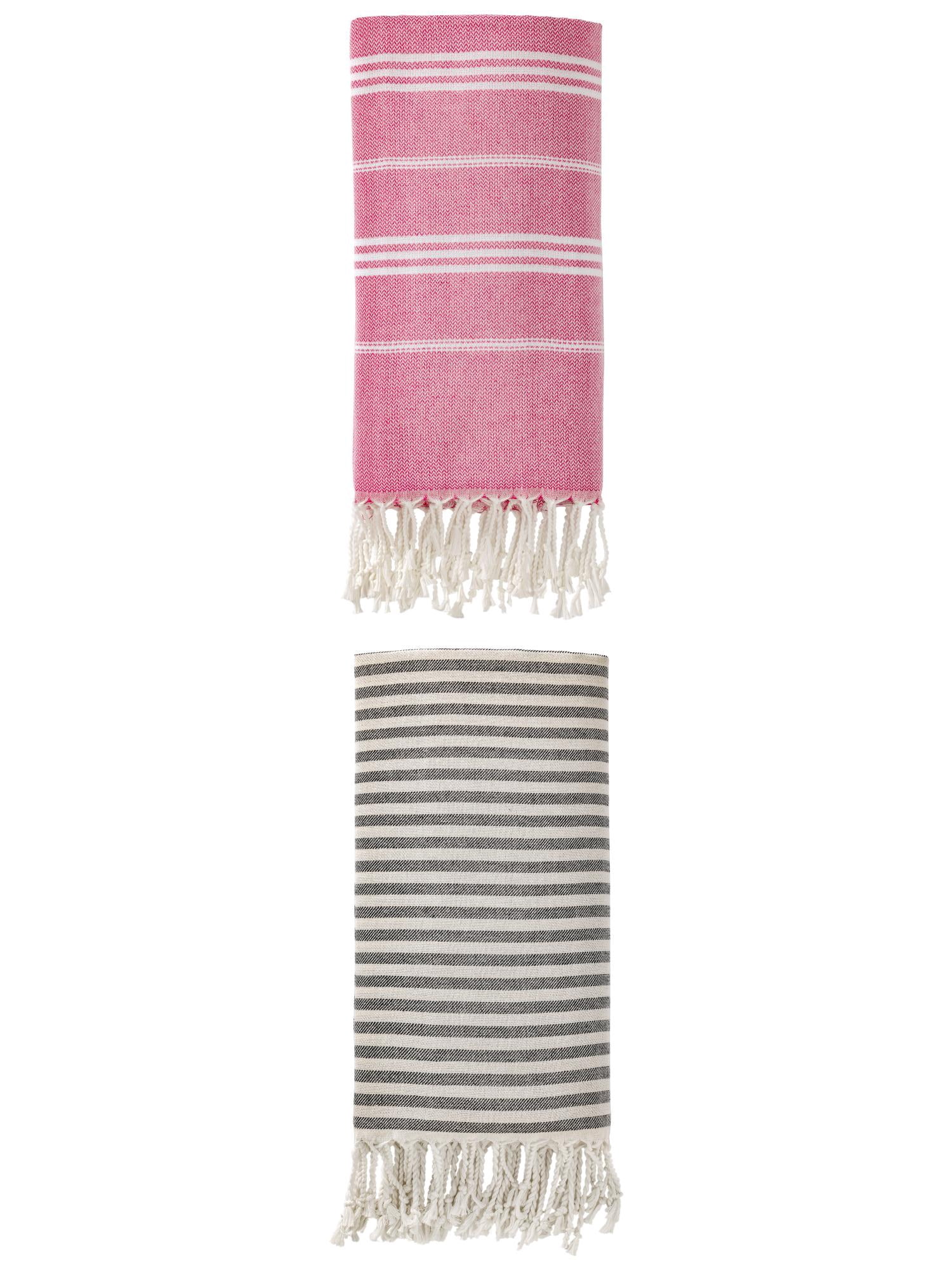 Unique Bargains 2 Pack Sand-Resistant Turkish Towel Black/Rose Red 71"x40"/71"x35"
