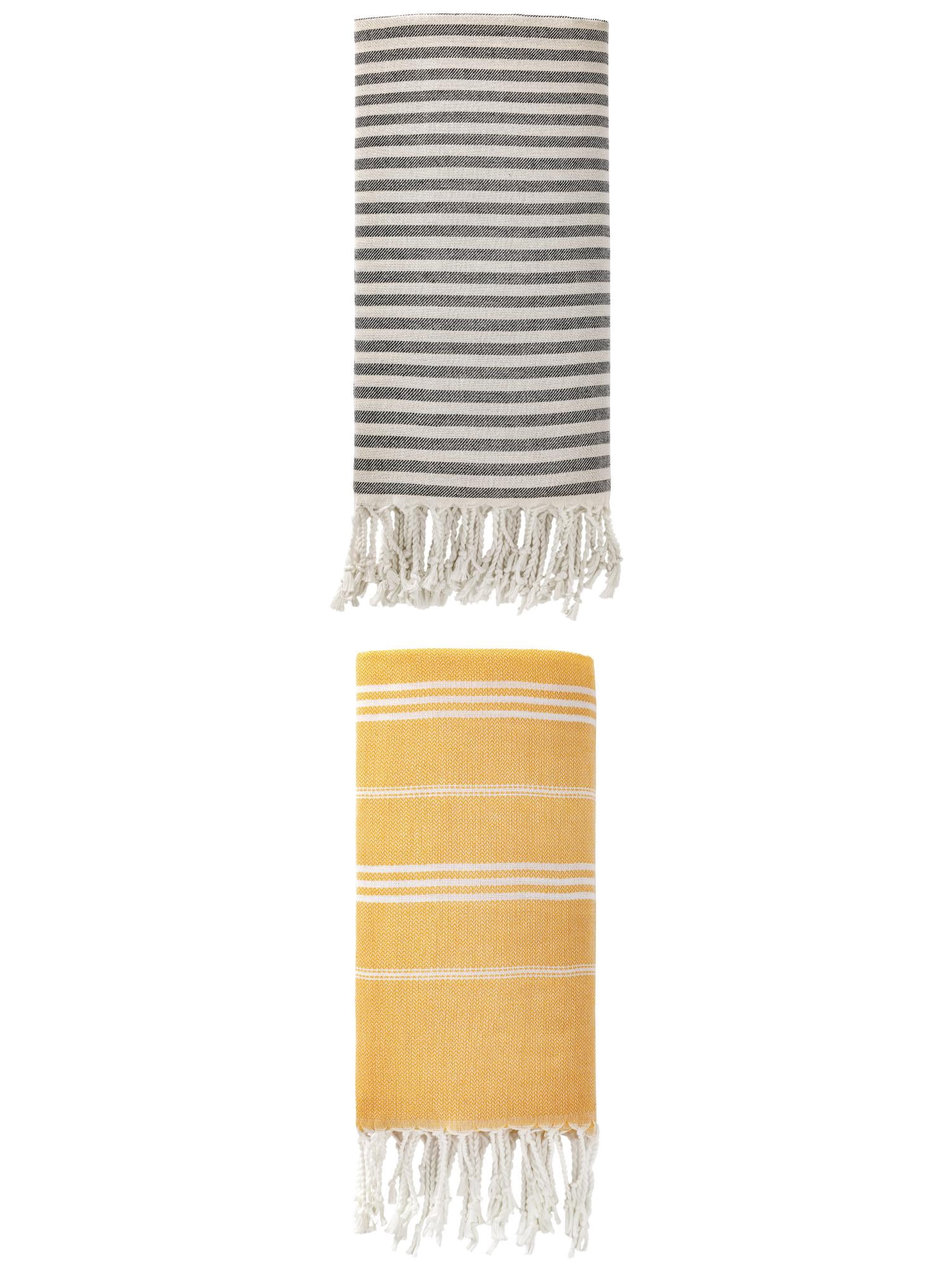 Unique Bargains 2 Pack Sand-Resistant Turkish Towel Black/Yellow 71"x40"/71"x35"