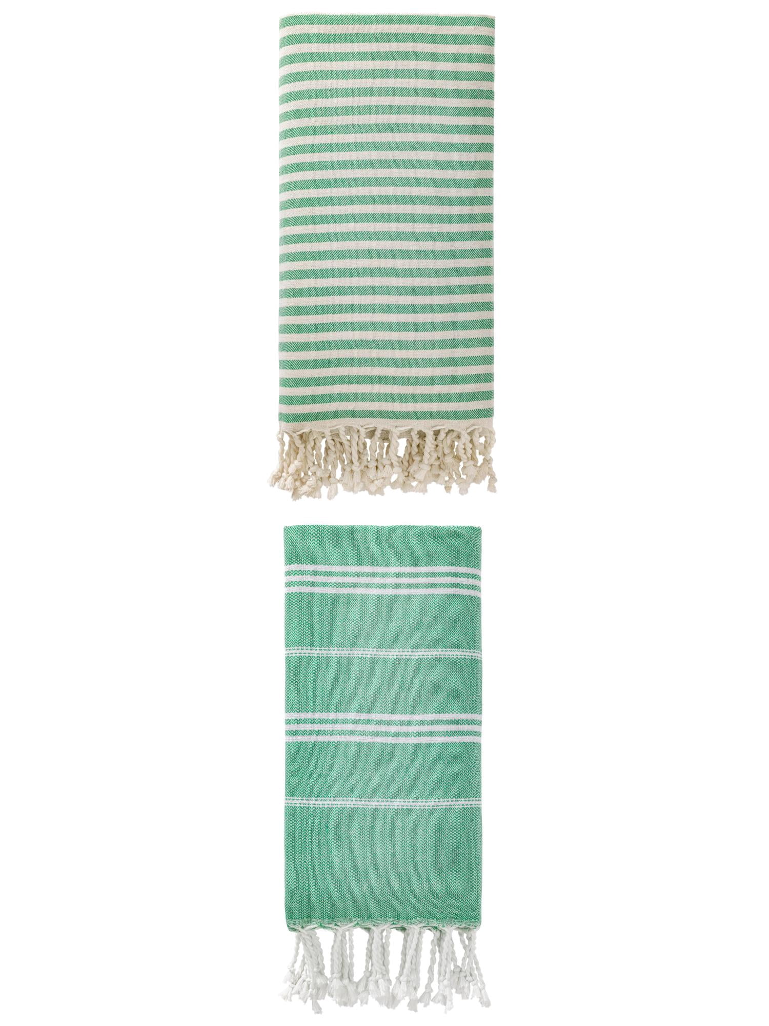 Unique Bargains 2 Pack Sand-Resistant Turkish Towels Green 71"x40"/71"x35"