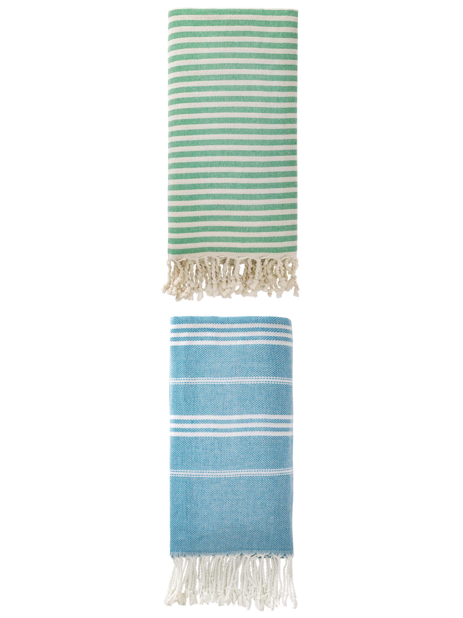 Unique Bargains 2 Pack Sand-Resistant Turkish Towels Green/Blue 71"x40"/71"x35"