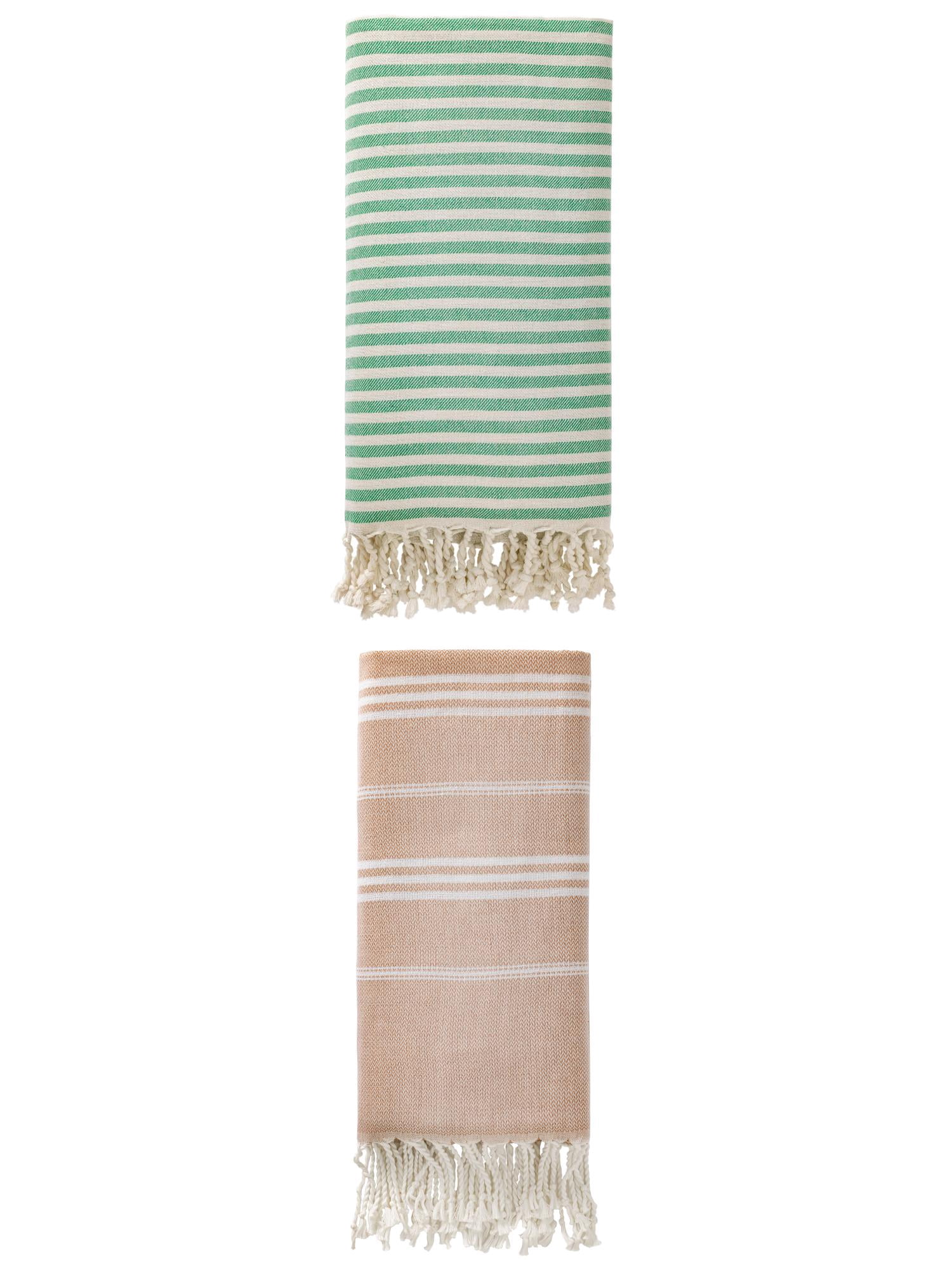 Unique Bargains 2 Pack Sand-Resistant Turkish Towels Green/Brown 71"x40"/71"x35"