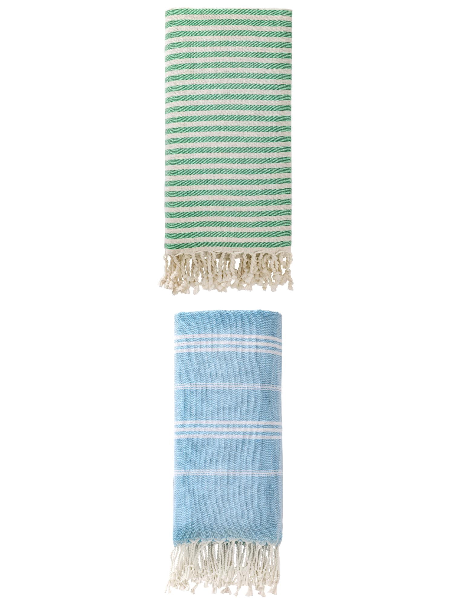 Unique Bargains 2 Pack Sand-Resistant Turkish Towels Green/Light Blue 71"x40"/71"x35"
