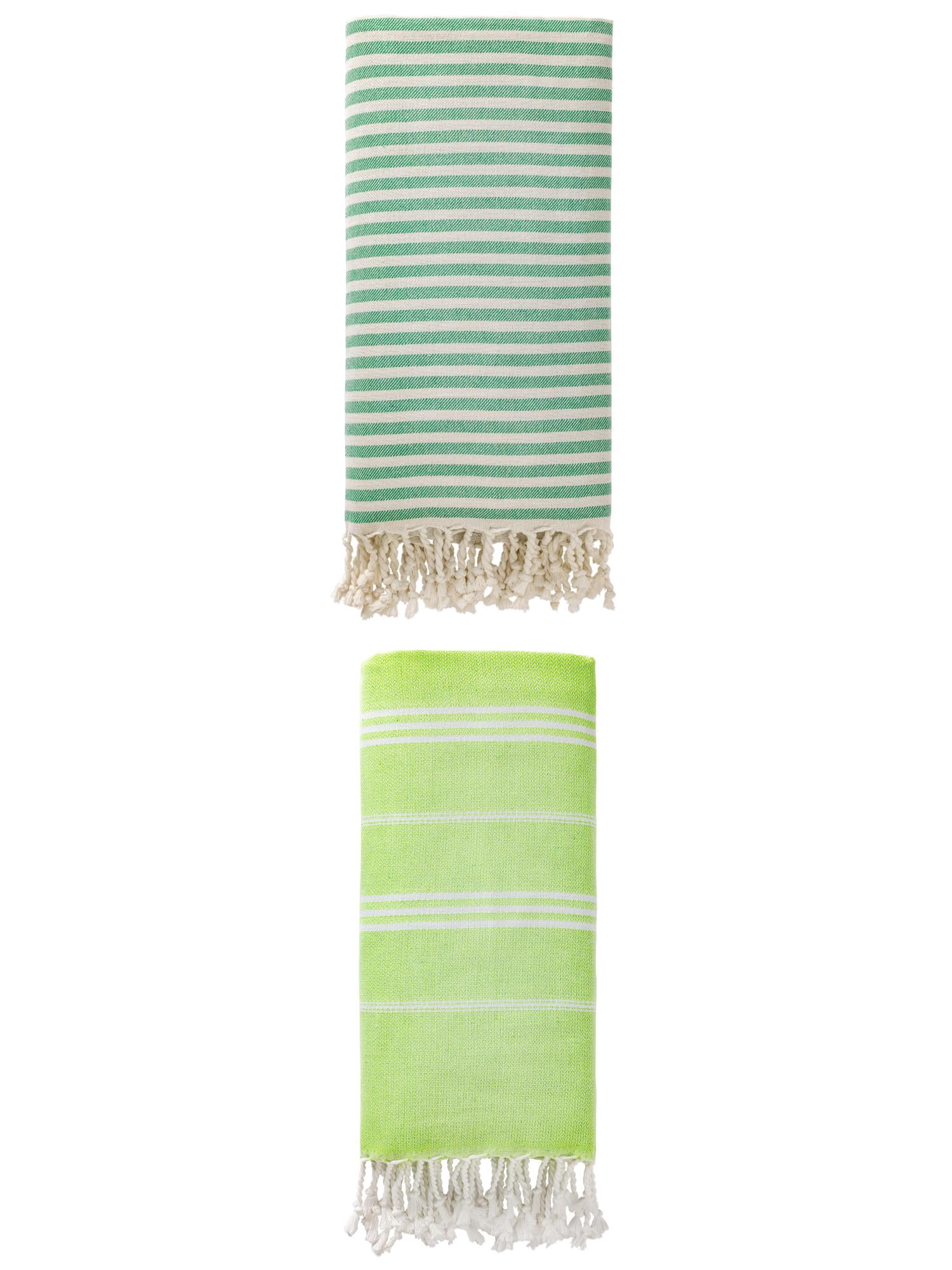 Unique Bargains 2 Pack Sand-Resistant Turkish Towels Green/Light Green 71"x40"/71"x35"