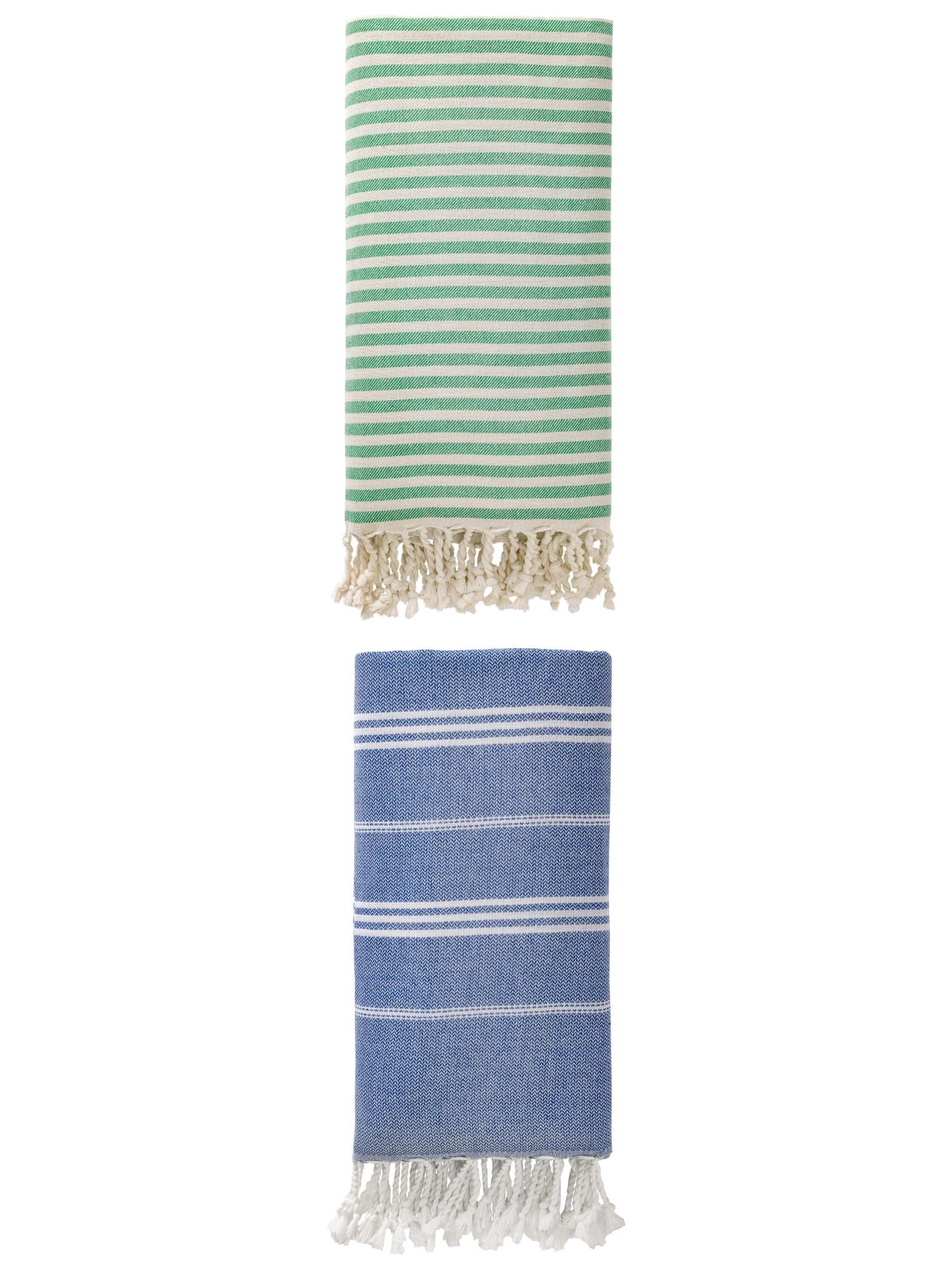 Unique Bargains 2 Pack Sand-Resistant Turkish Towels Green/Royal Blue 71"x40"/71"x35"