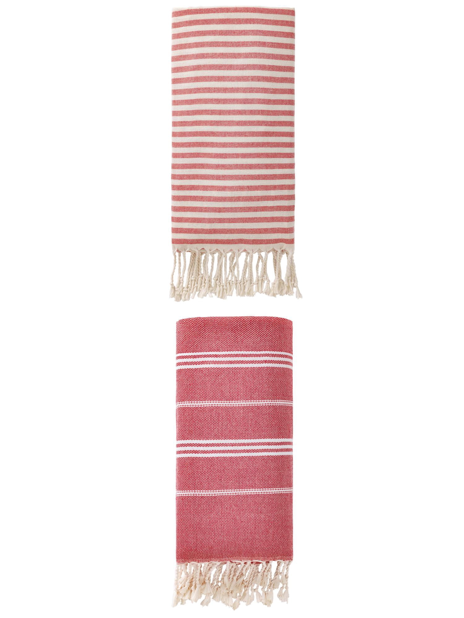 Unique Bargains 2-Pack Sandproof Lightweight Turkish Towel Red 71"x40"/71"x35"