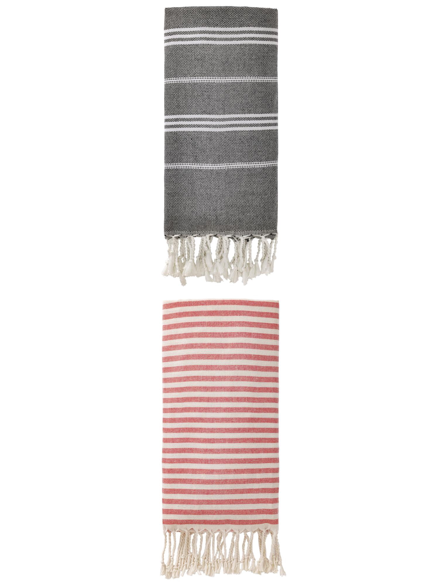 Unique Bargains 2-Pack Sandproof Lightweight Turkish Towel Red/Black 71"x40"/71"x35"