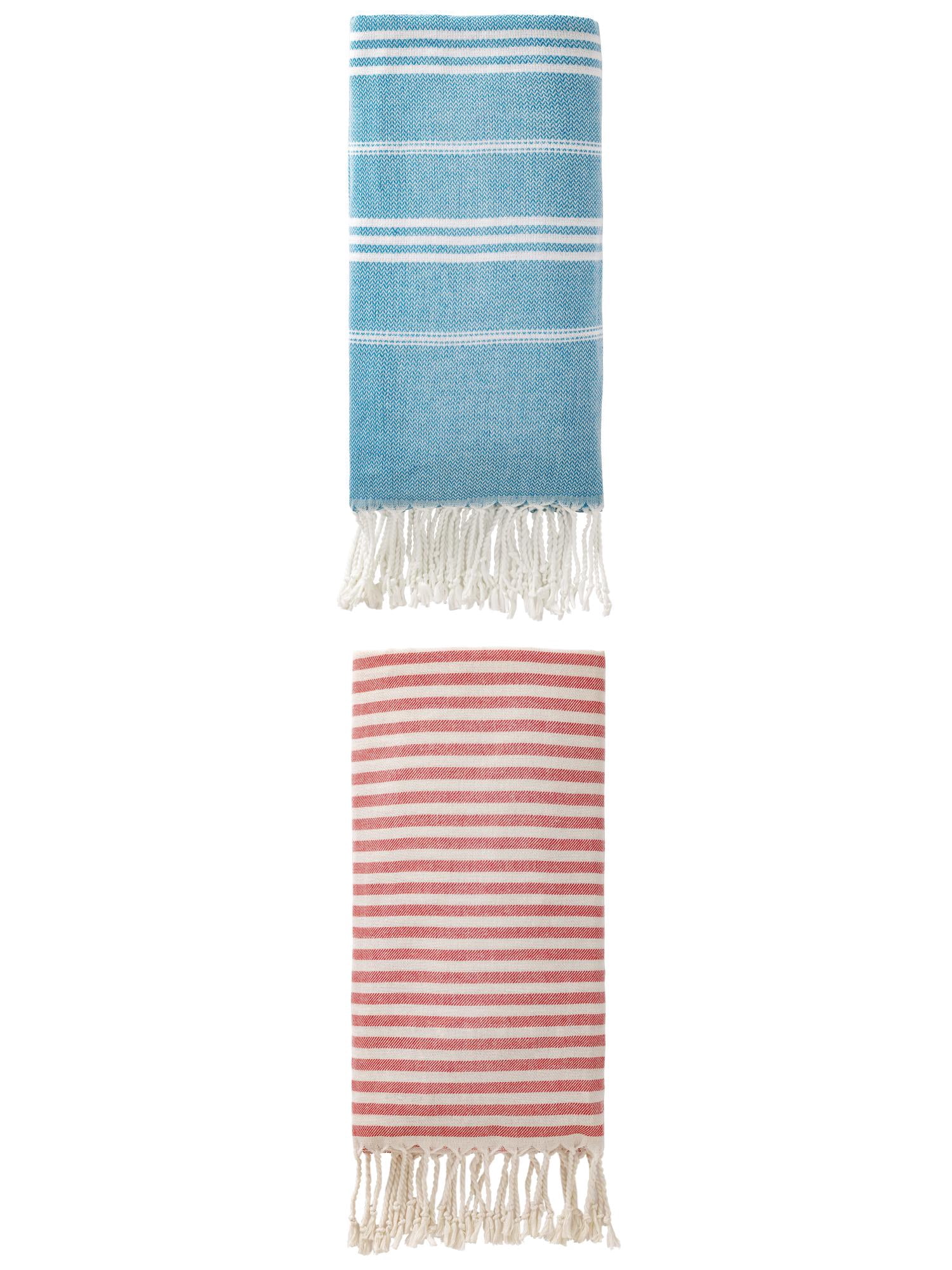 Unique Bargains 2-Pack Sandproof Lightweight Turkish Towel Red/Blue 71"x40"/71"x35"