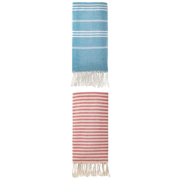 Unique Bargains 2-Pack Sandproof Lightweight Turkish Towel Red/Blue 71"x40"/71"x35"