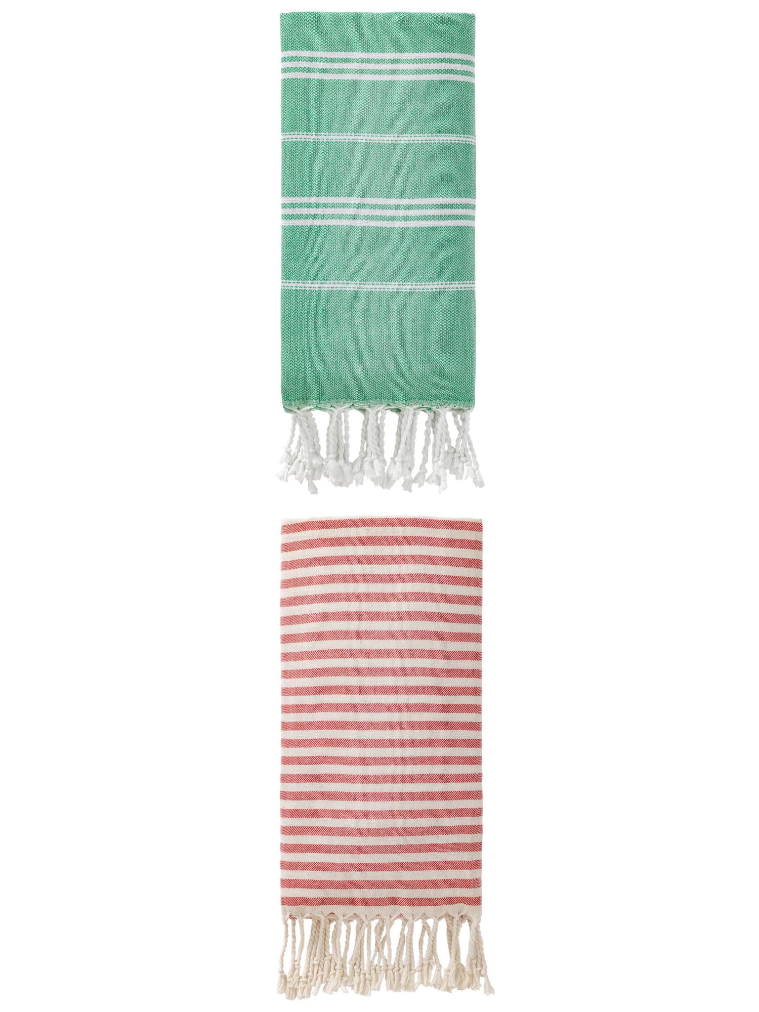 Unique Bargains 2-Pack Sandproof Lightweight Turkish Towel Red/Green 71"x40"/71"x35"