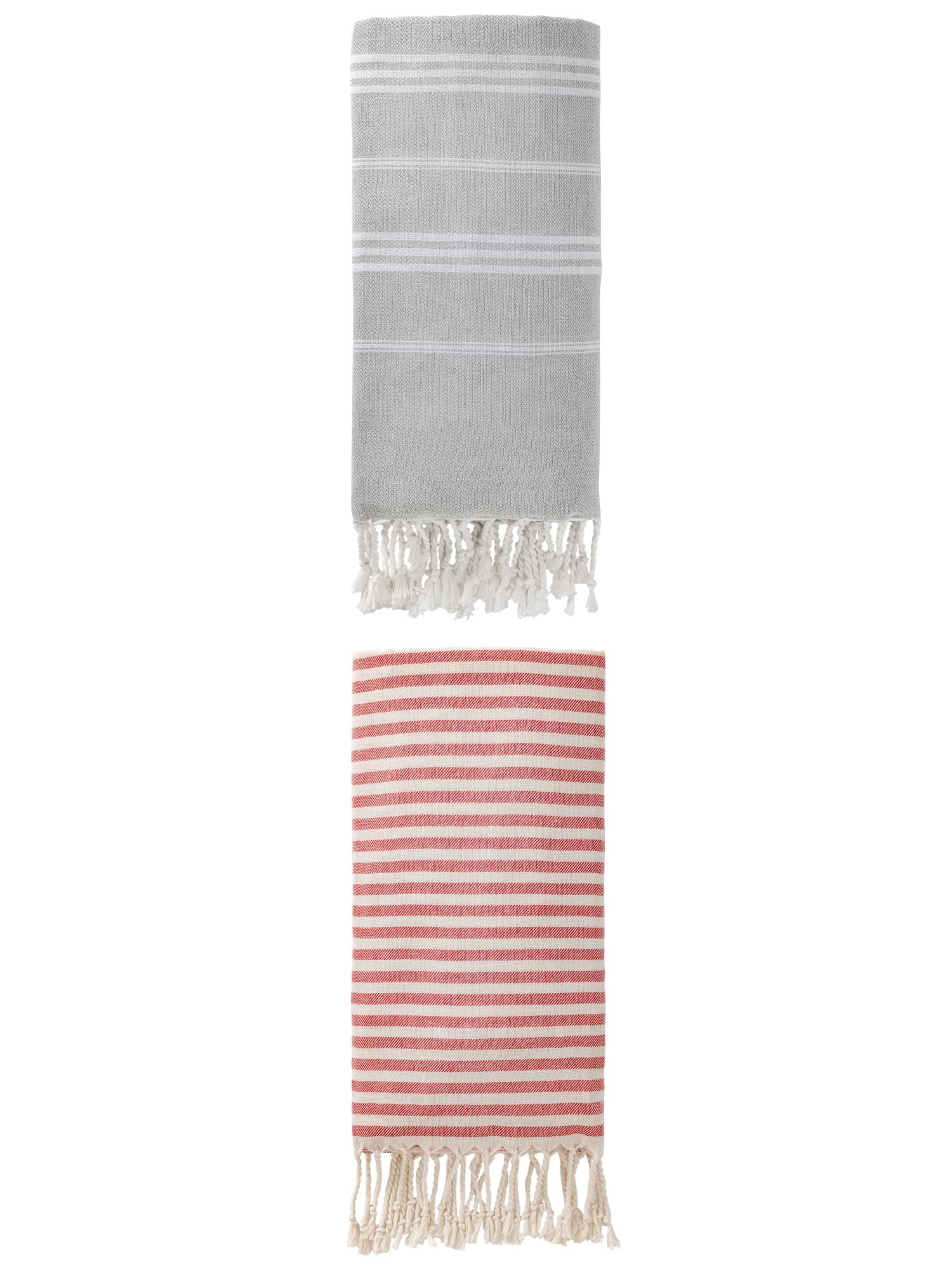 Unique Bargains 2-Pack Sandproof Lightweight Turkish Towel Red/Grey 71"x40"/71"x35"