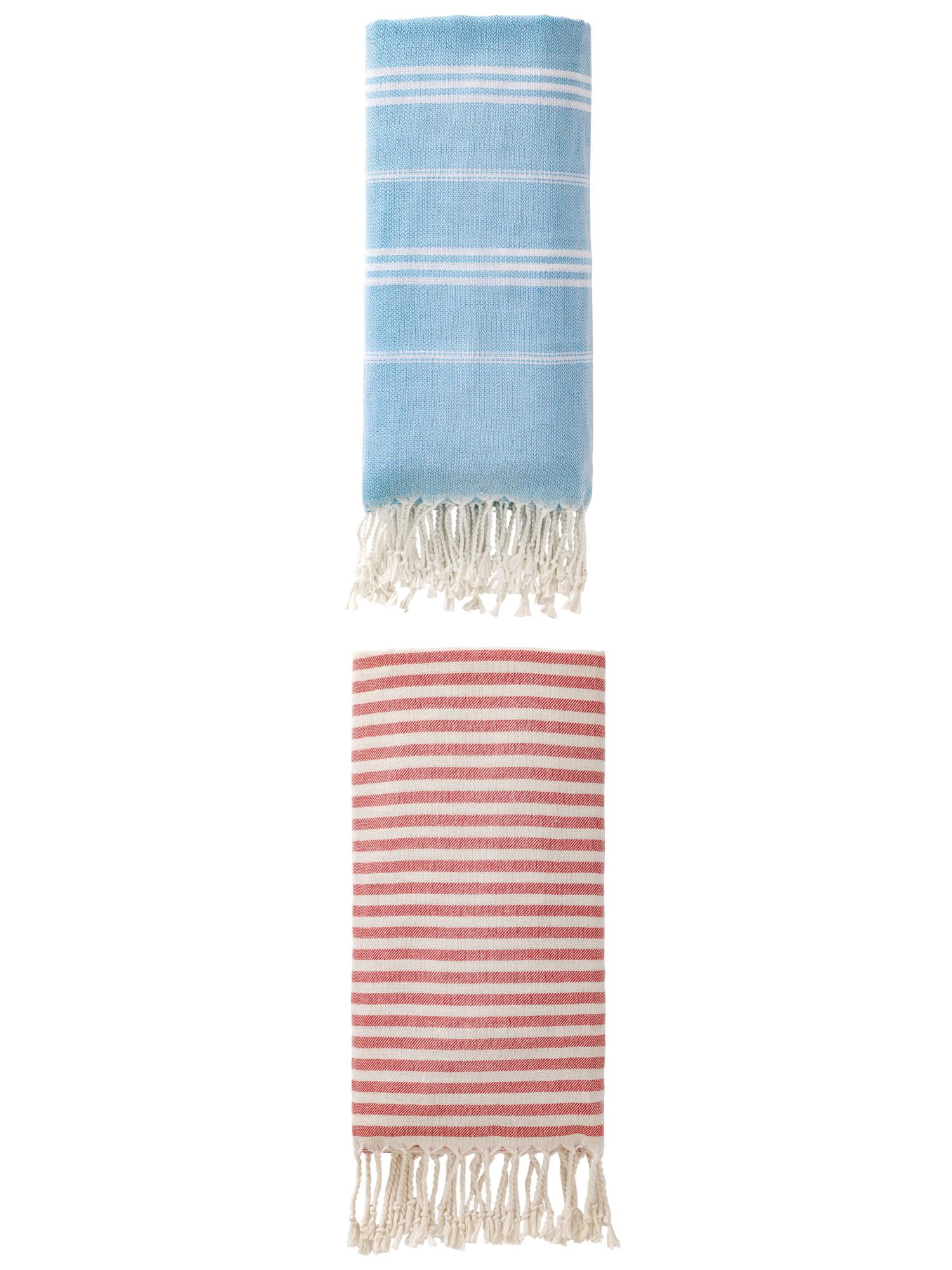 Unique Bargains 2-Pack Sandproof Lightweight Turkish Towel Red/Light Blue 71"x40"/71"x35"