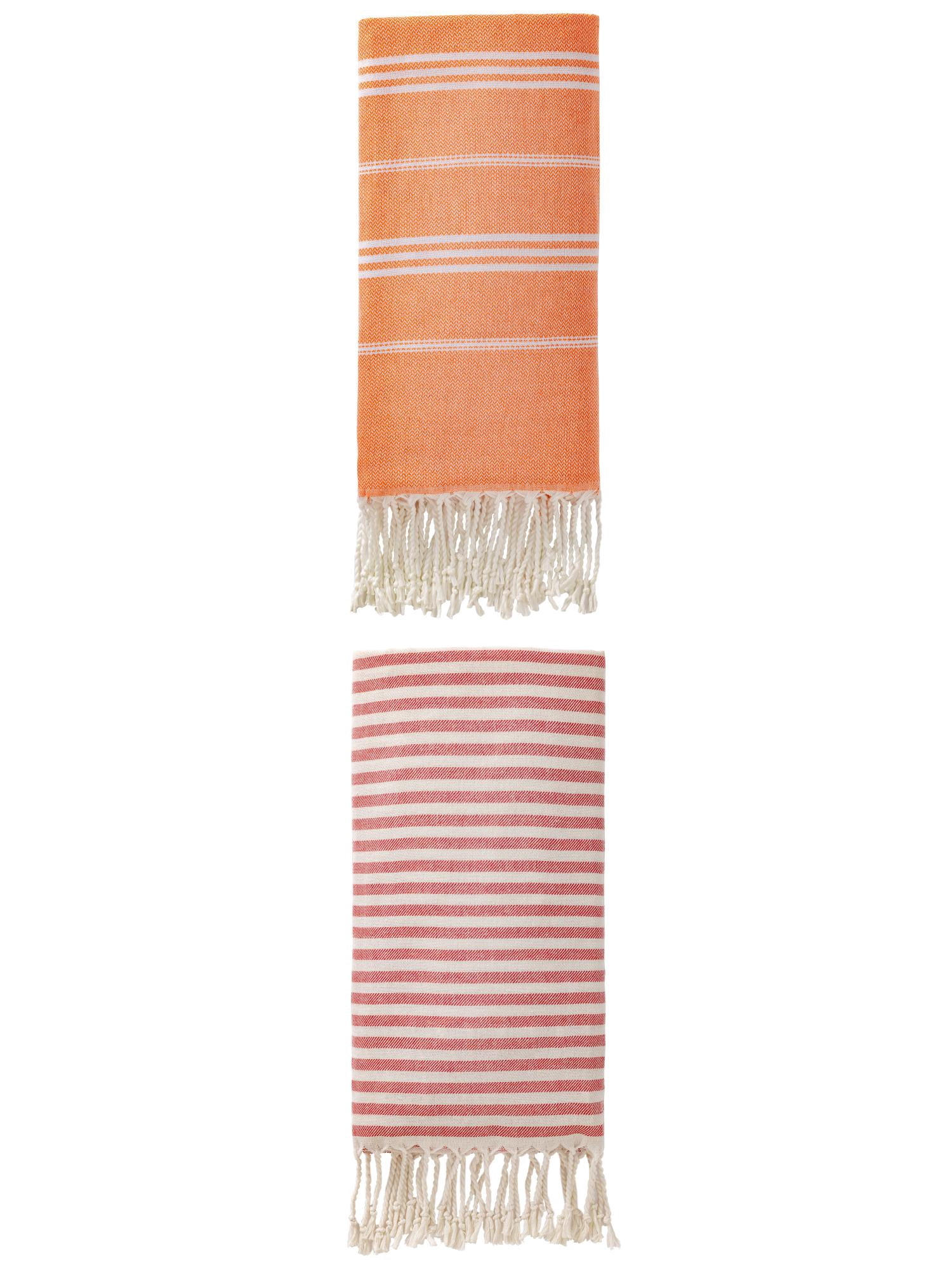 Unique Bargains 2-Pack Sandproof Lightweight Turkish Towel Red/Orange 71"x40"/71"x35"