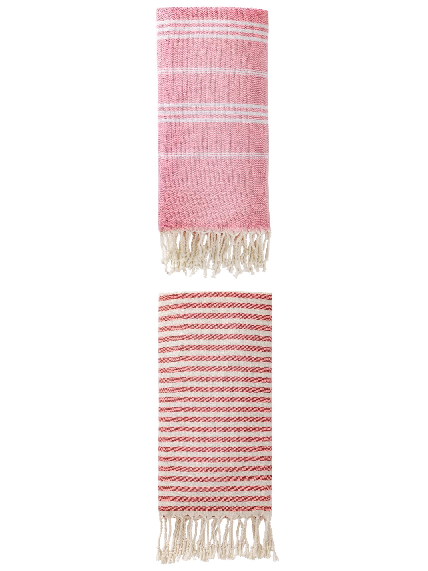 Unique Bargains 2-Pack Sandproof Lightweight Turkish Towel Red/Pink 71"x40"/71"x35"